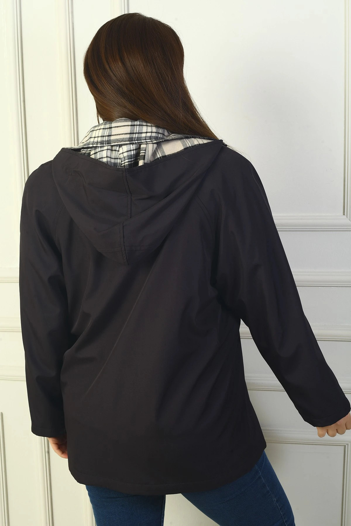 Kadın Önü Çıtçıtlı Fermuarlı Kapşonlu Sahte Cep B.B.Trençkot Kaban