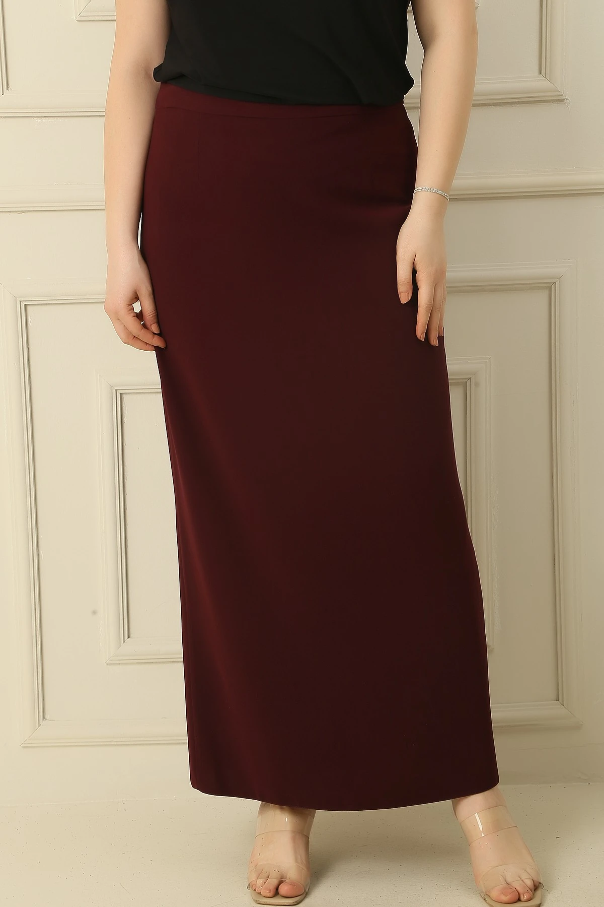 Astarlı Büyük Beden İthal Krep Uzun Etek