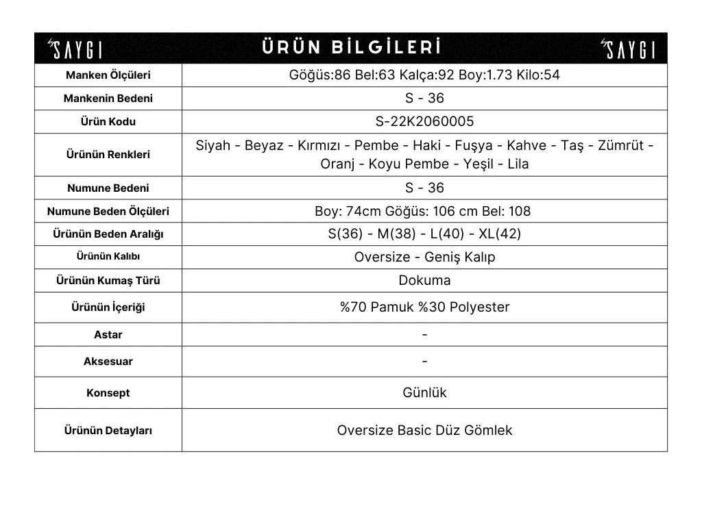 Oversize Uzun Basic Gömlek