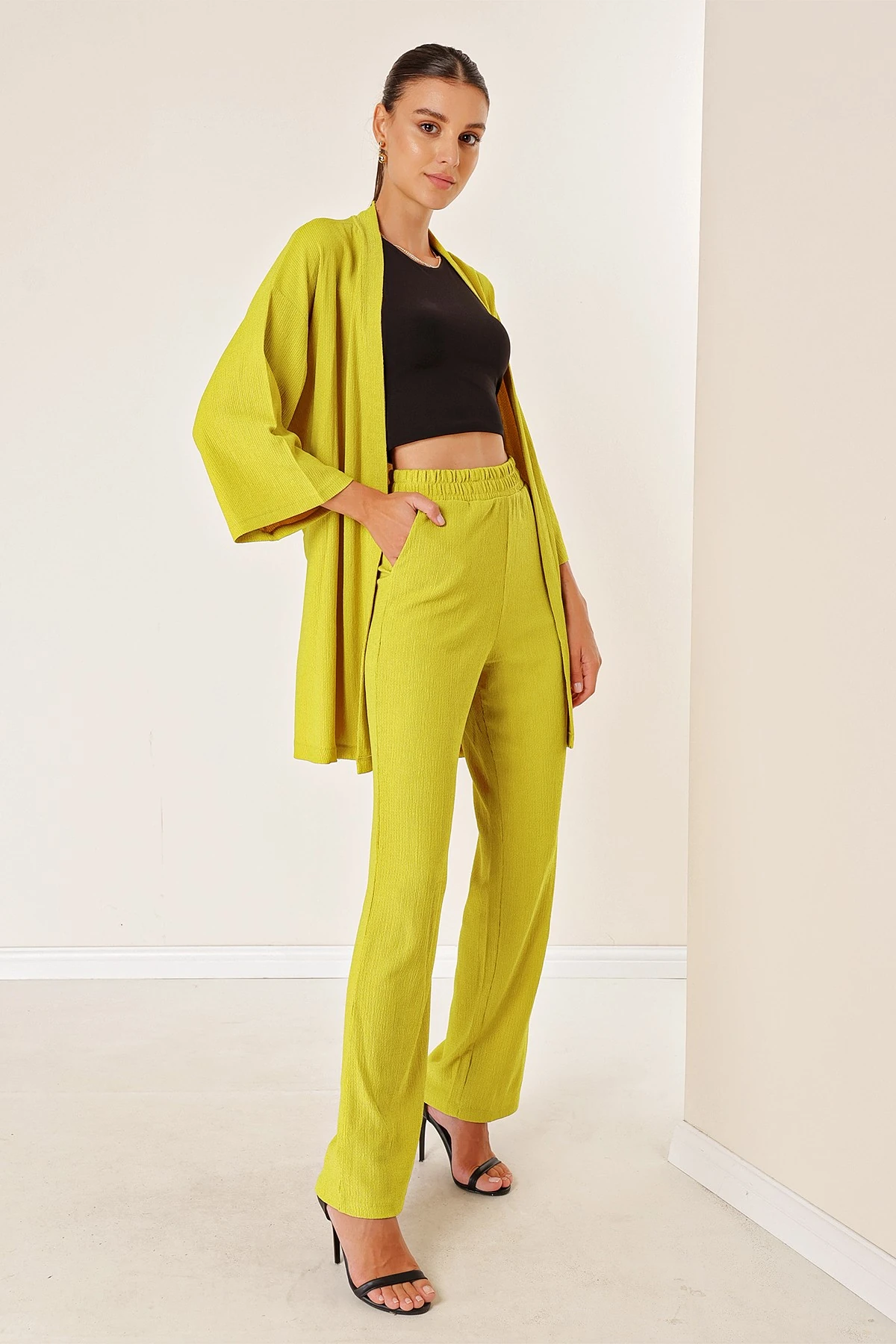 Bürümcük Pantolonu Cepli Kimono Takım