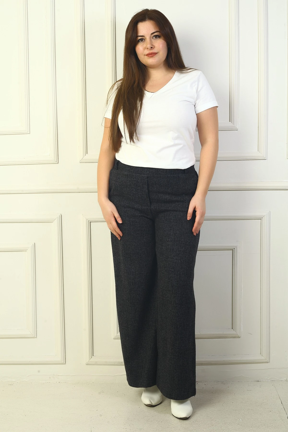 Kadın Beli Lastiki Cepli Karyağdı B.üyük Beden Palazzo Pantolon