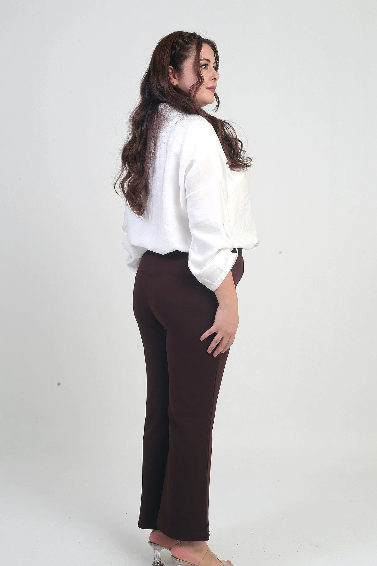 Kadın Beli Lastikli En Boy Likralı Örme Krep Çımalı Büyük Beden Palazzo Pantolon