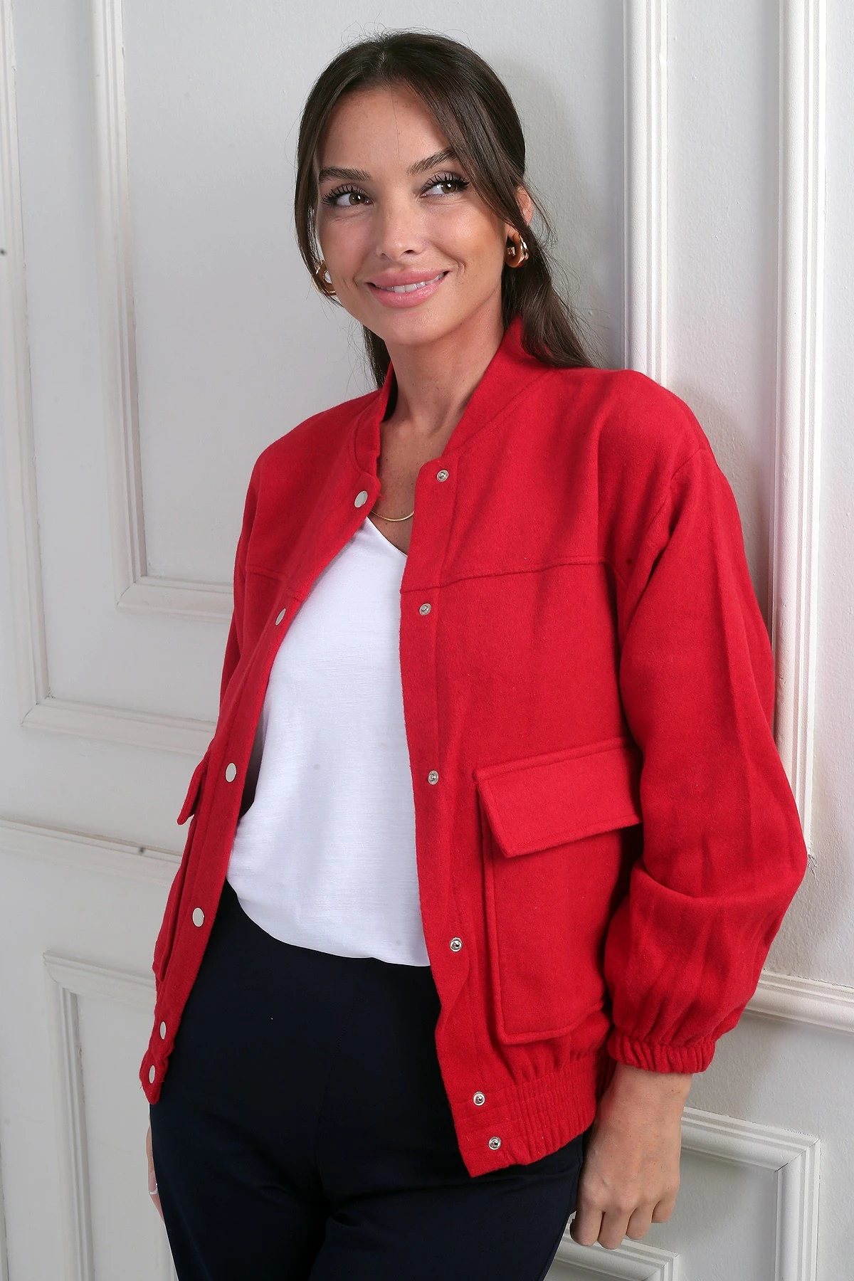 Beli Lastikli Torba Cepli Kaşe Bomber Mont