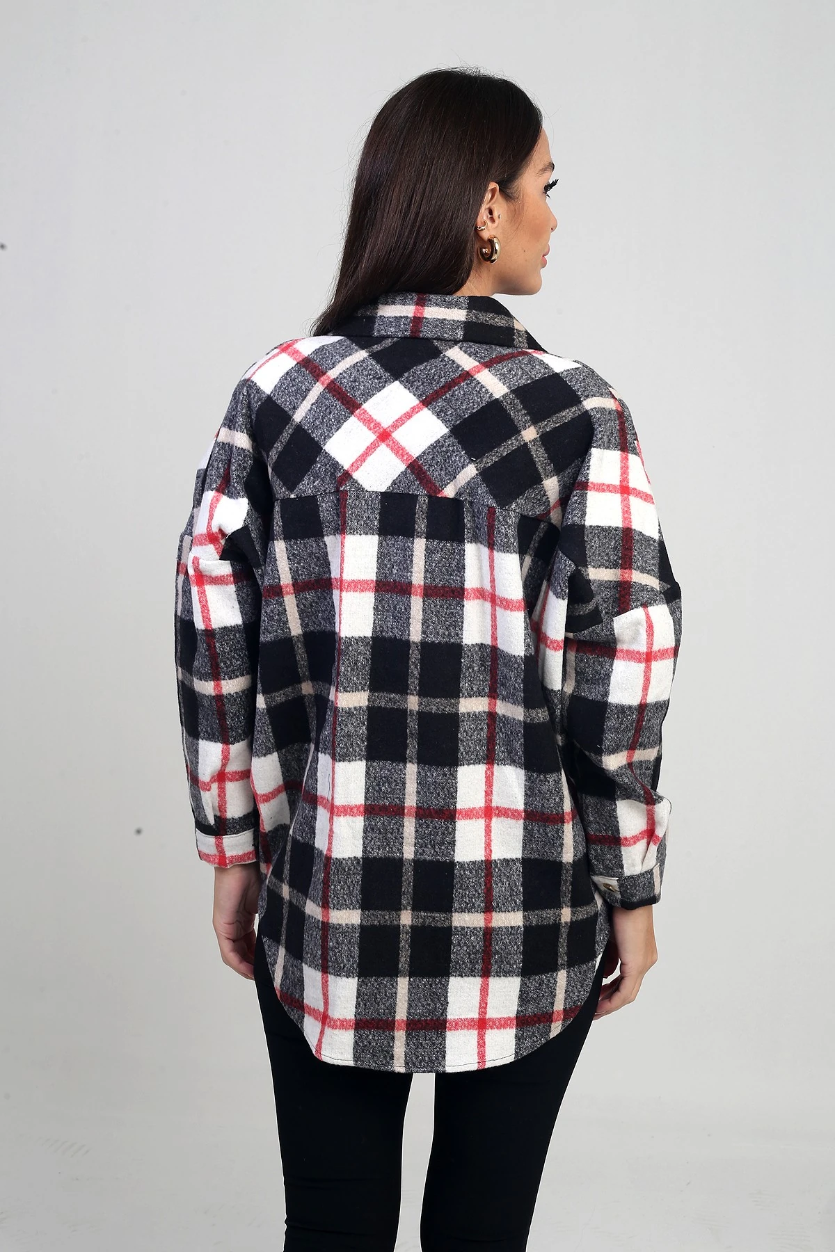 Kadın Torba Cepli Ekose Gömlek