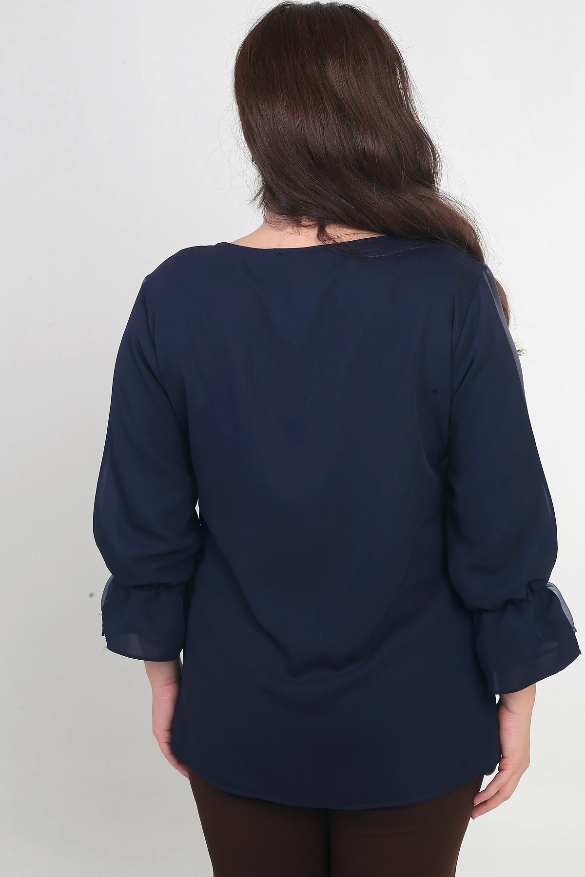 V Yaka Yarı Organze Krep B.B. Bluz