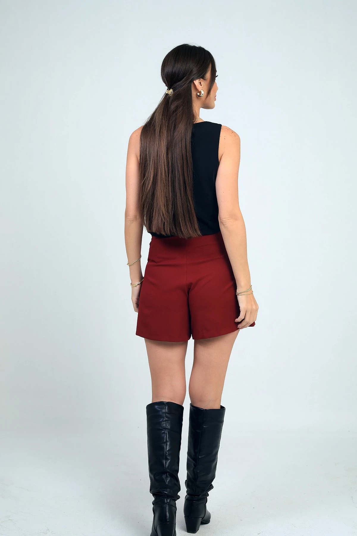 Kadın Zincir Detaylı Krep Şort Etek