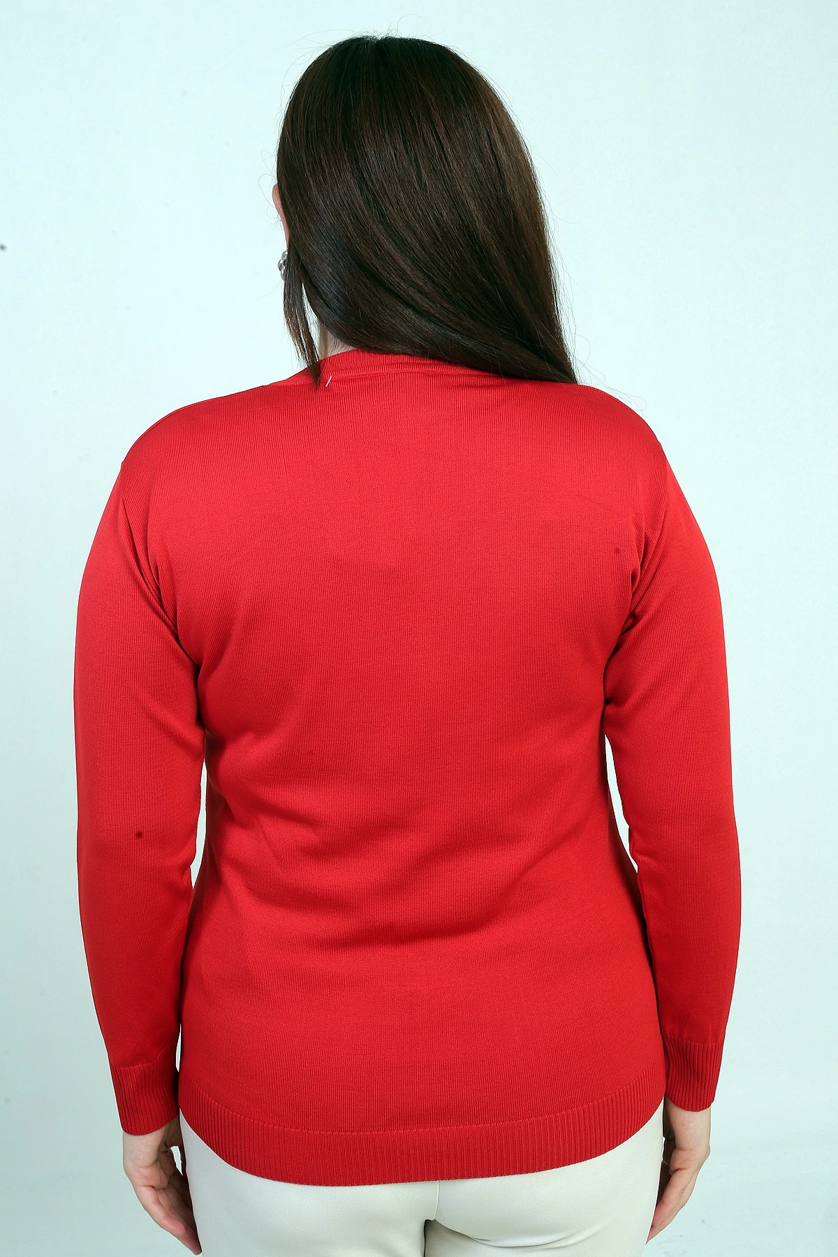 Kadın Omuzları Taş Baskılı Büyük Beden Triko Bluz