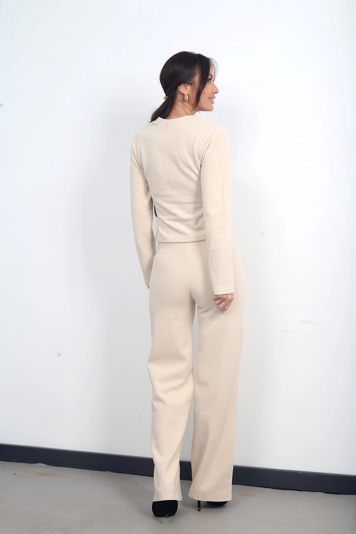 Kadın Önü Düğmeli Ceket Çımalı Palazzo Pantolon Selanik 2'li Takım