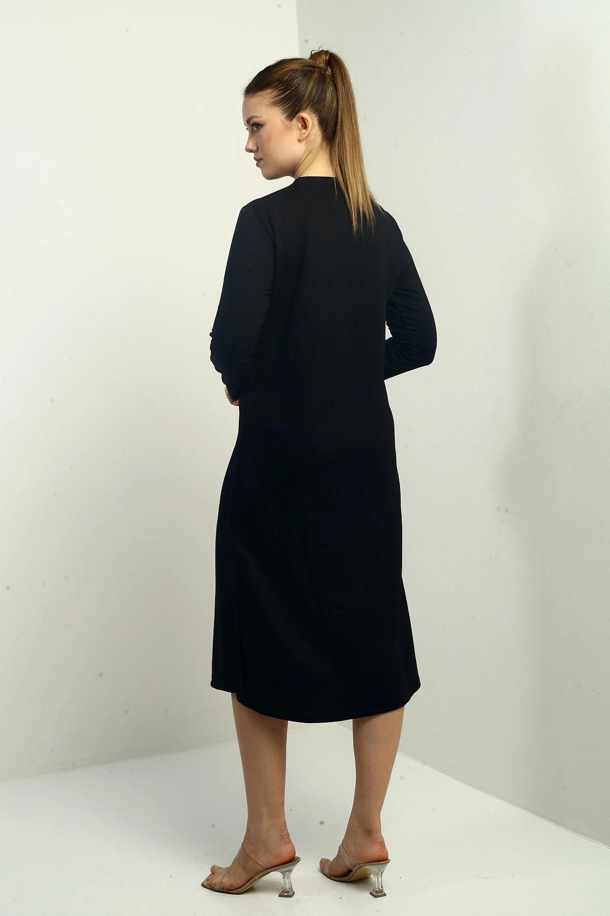 Kadın Kristal Basic Yandan Yırtmaçlı Midi Elbise