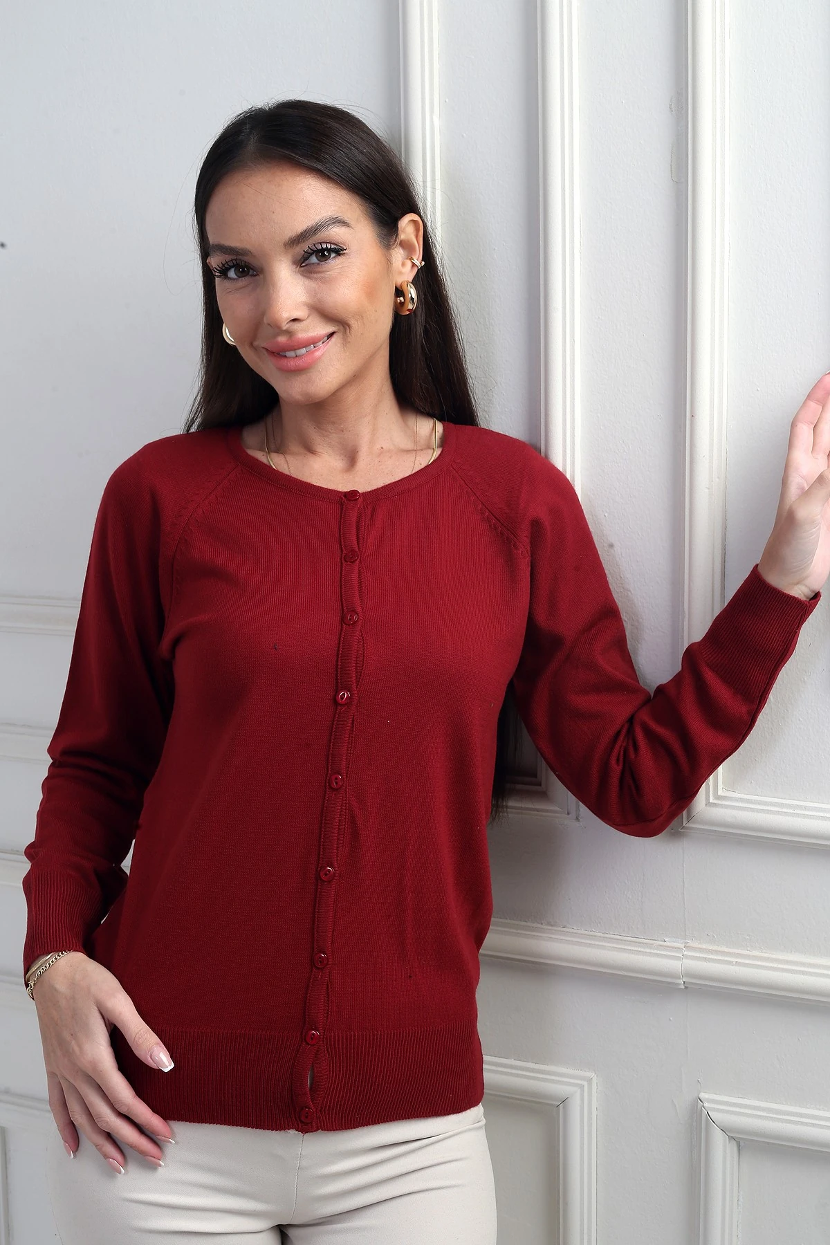 Kadın Önü Düğmeli Triko Hırka