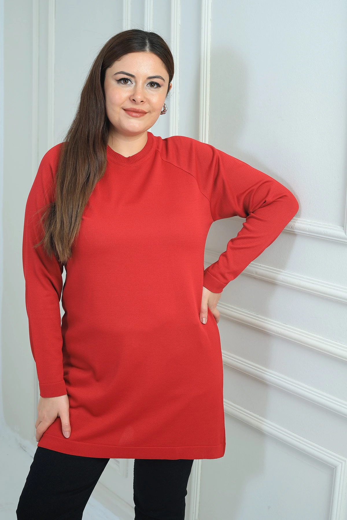 Kadın Büyük Beden Soğuk İplik Triko Tunik Bluz