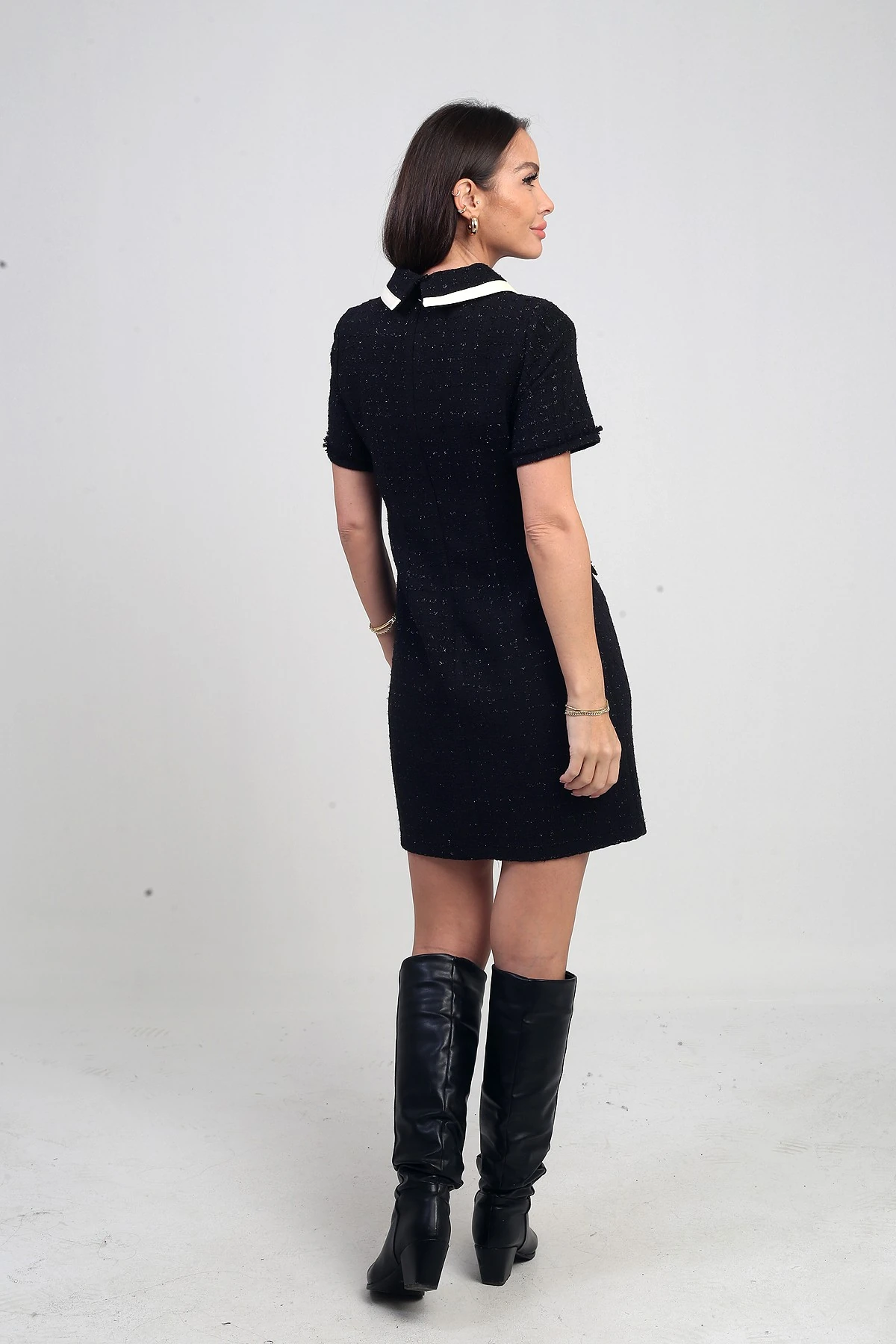 Kadın Biye Garnili Kısa Şanel Elbise