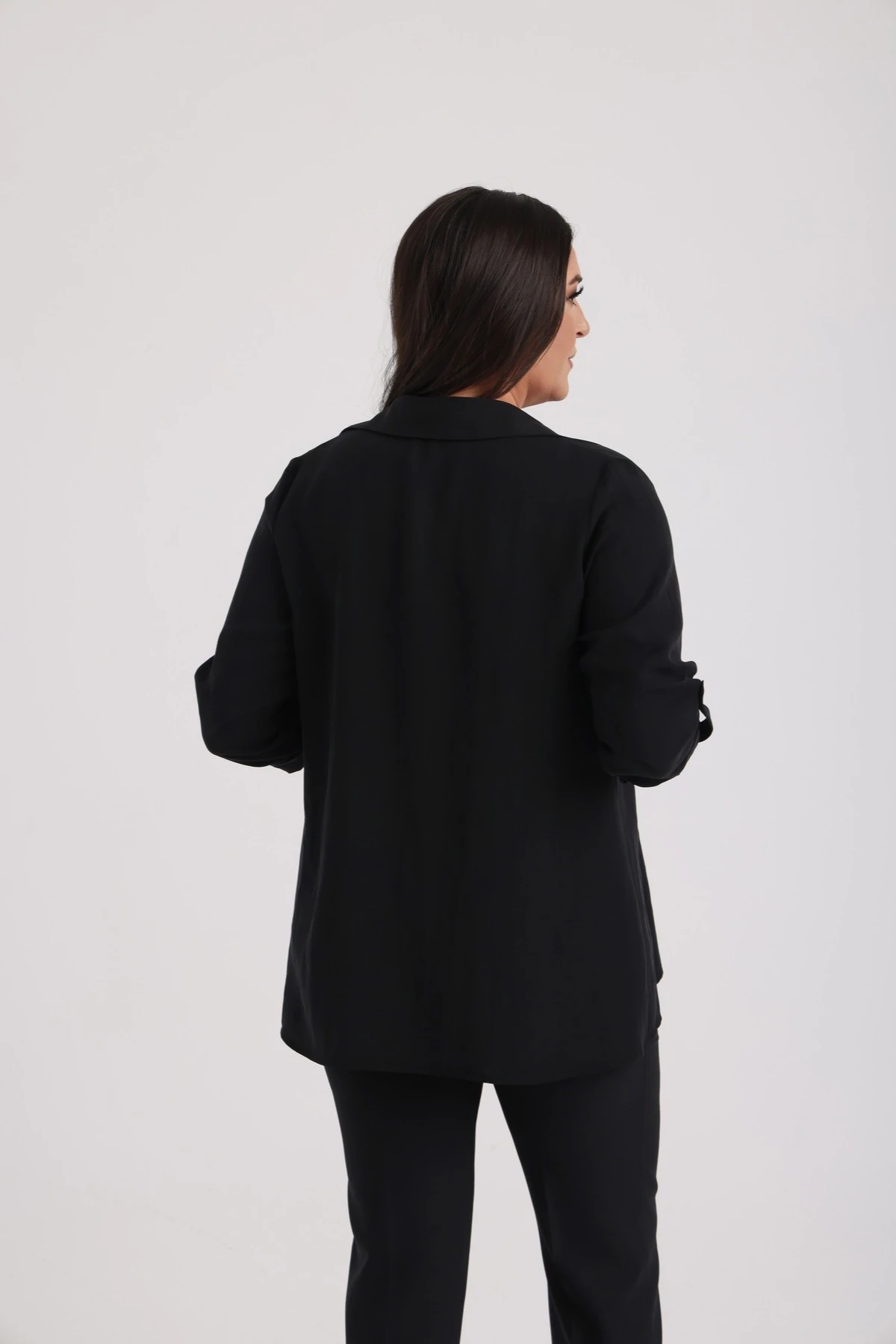 Kadın Kolsuz Likralı Bluz Kol Katlamalı Patları Pullu İşlemeli Ceket Büyük Beden 2'li Takım