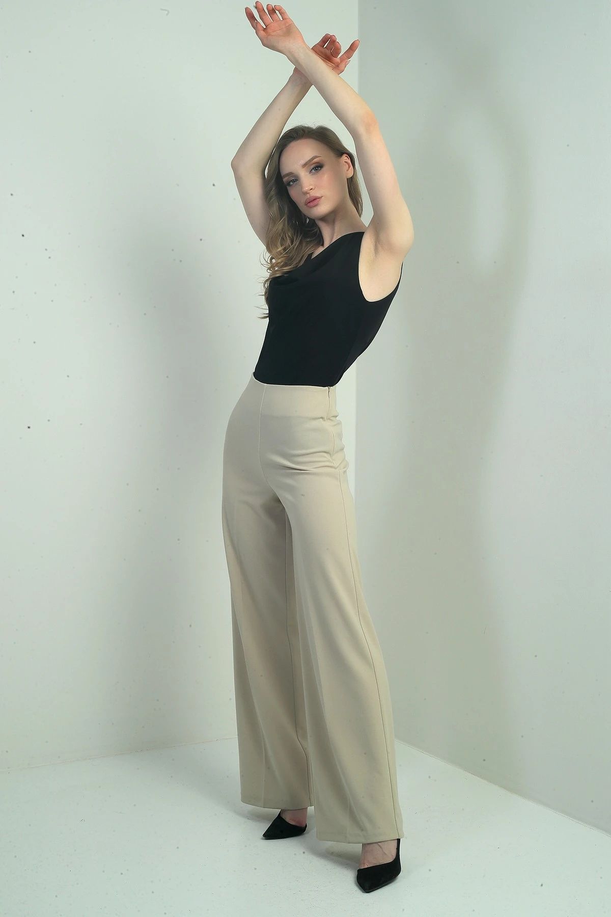 Kadın Yüksek Bel Scuba Krep Palazzo Pantolon