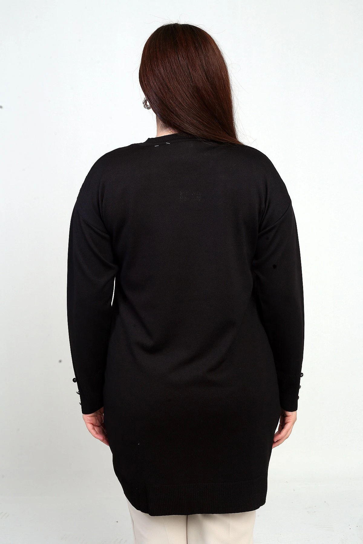 Kadın Kolları Düğme Detaylı Gül Desenli Büyük Beden Tunik Bluz