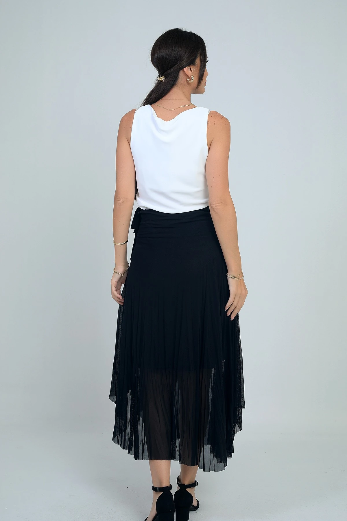 Kadın Yanları Kısa Astarlı Uzun Tül Etek