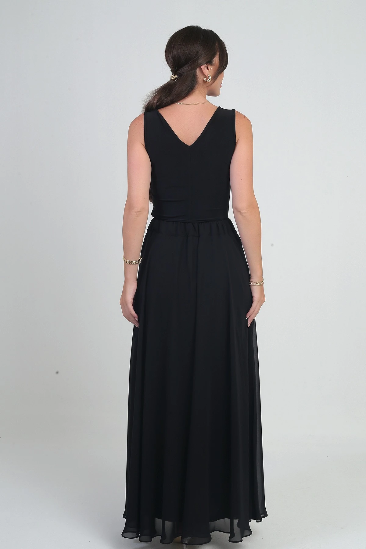 Kadın Beli Lastikli Astarlı Uzun Şifon Etek