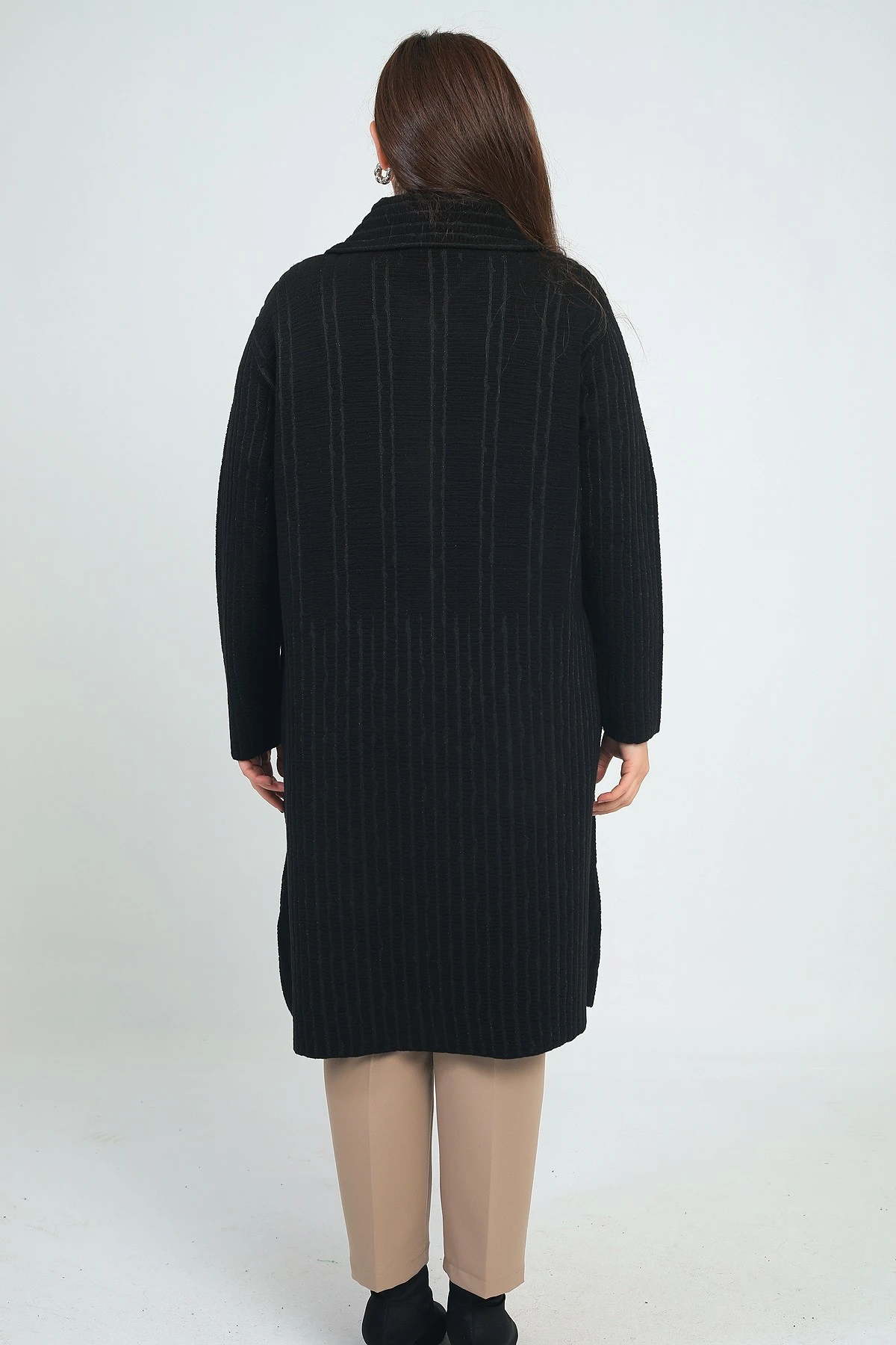 Kadın Cepli Büyük Beden Triko Kaban