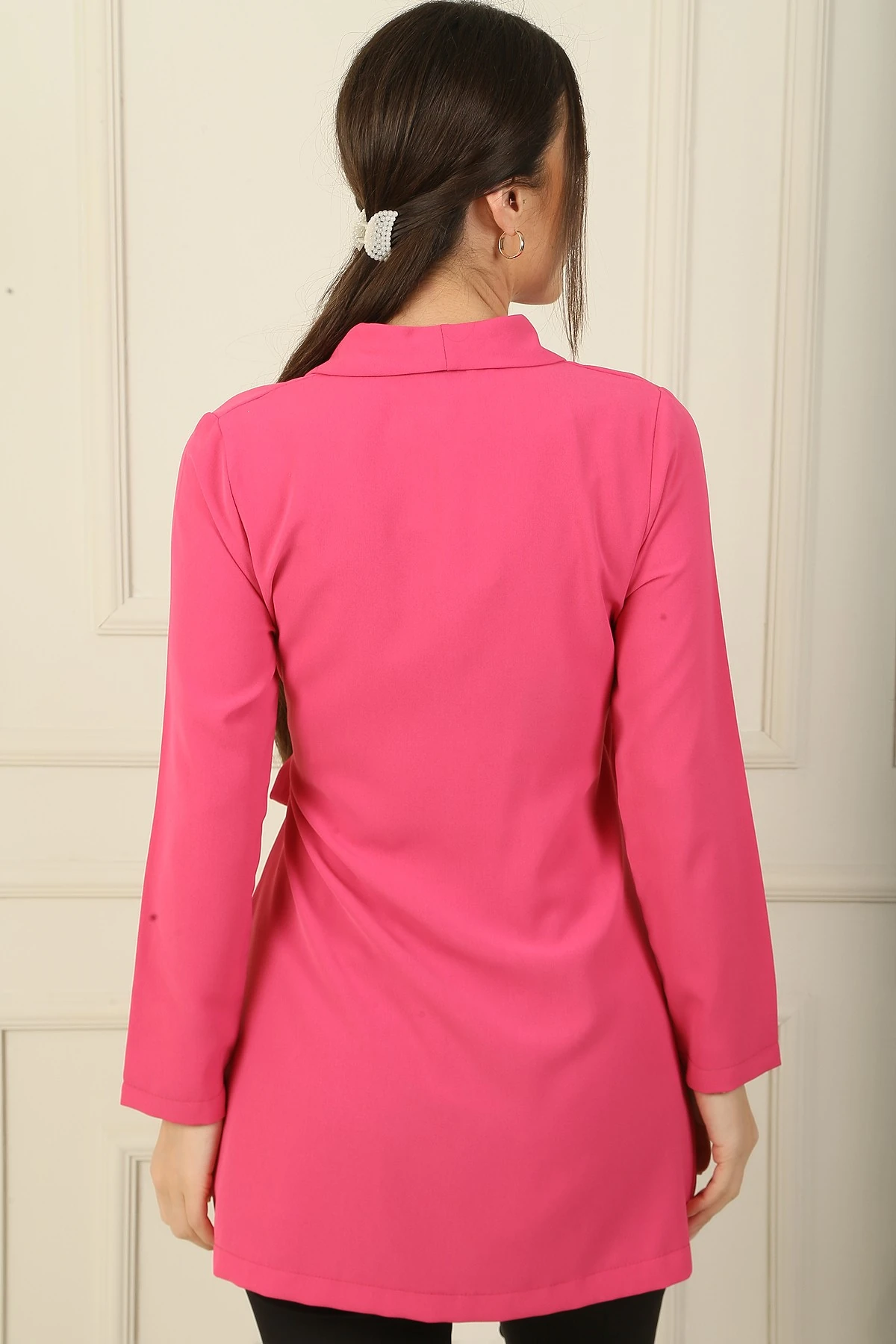 Devrik Yaka Beli Bağlamalı Krep Ceket