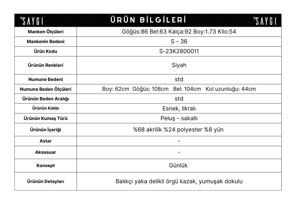 Balıkçı Yaka Modelli Akrilik Kazak