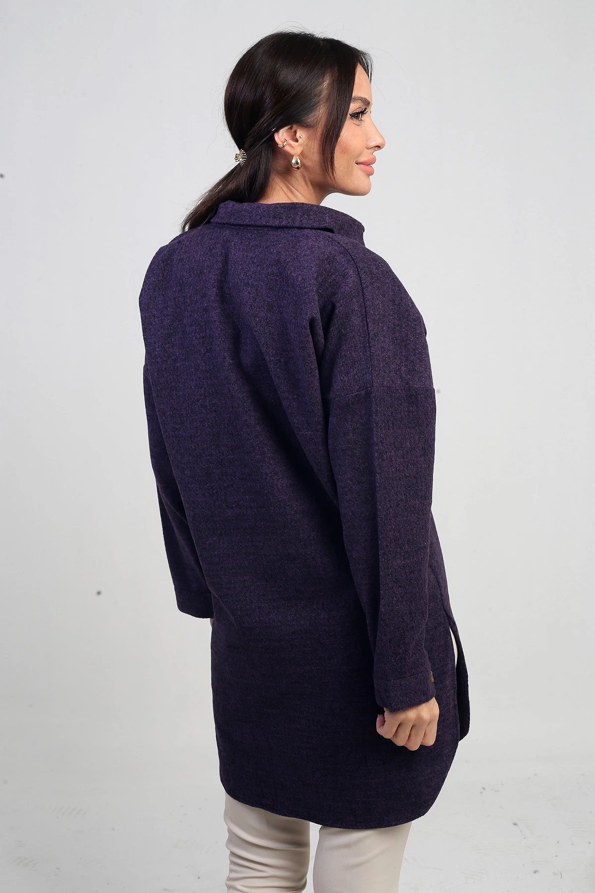 Kadın Yanları Yırtmaçlı Kırçıllı Tunik Gömlek