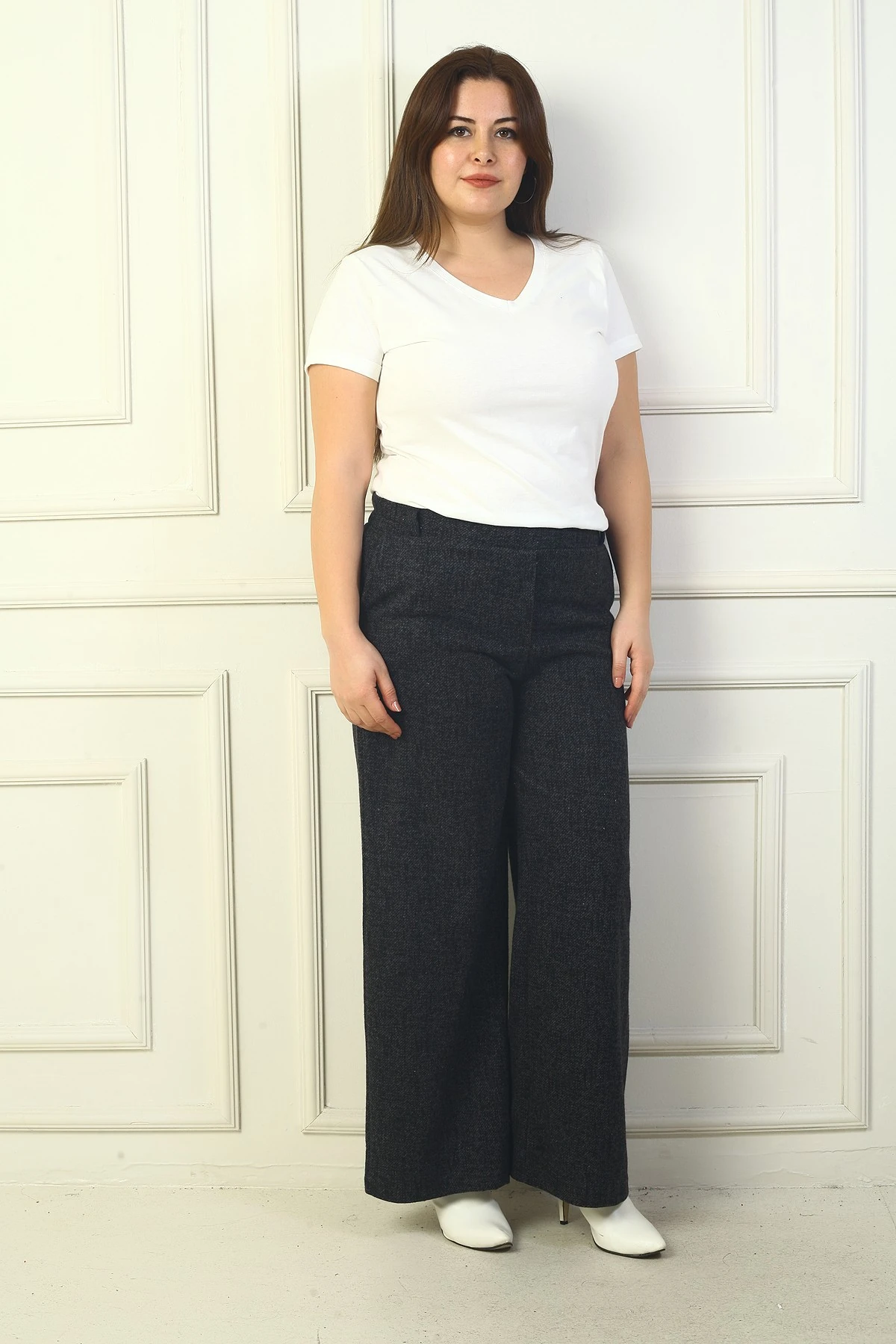 Kadın Beli Lastiki Cepli Karyağdı B.üyük Beden Palazzo Pantolon