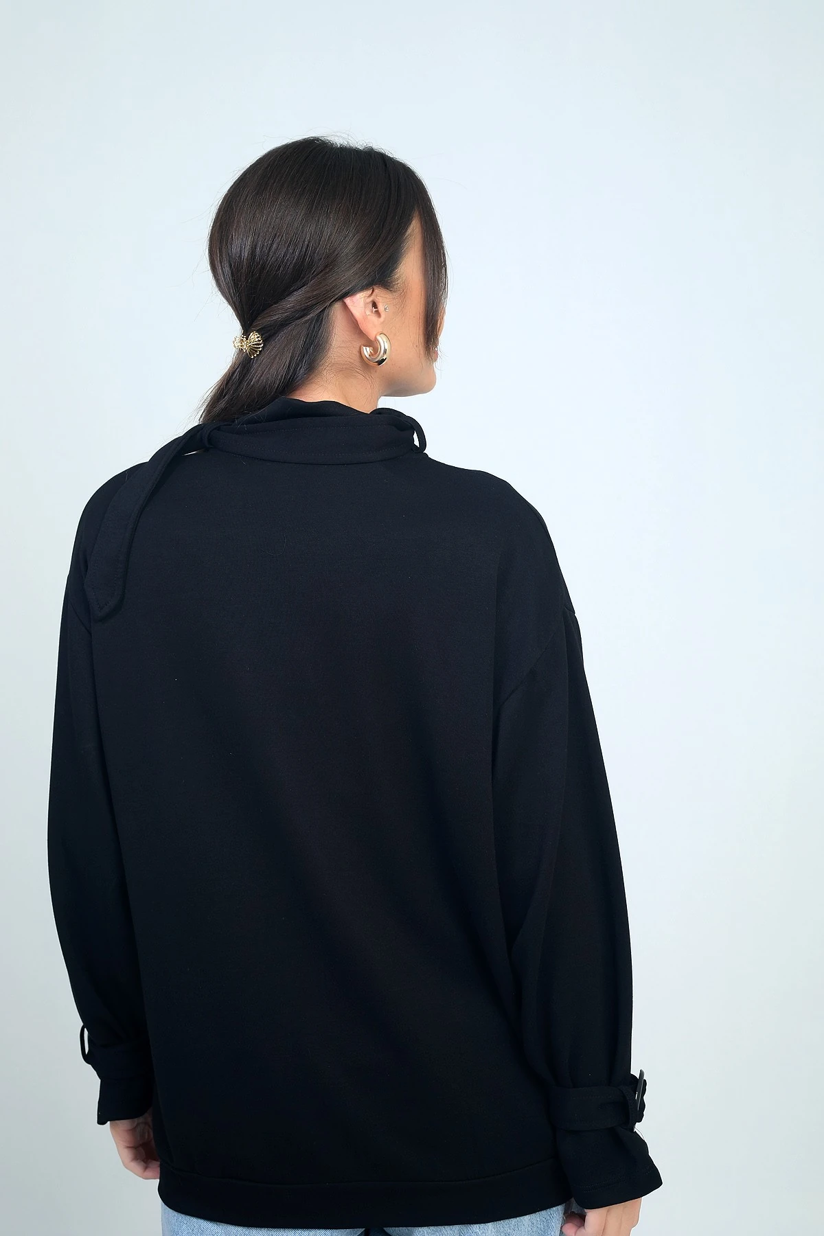 Kadın Önü Fermuarlı Kargo Cepli Toka Detaylı Osyho Kumaş Hırka