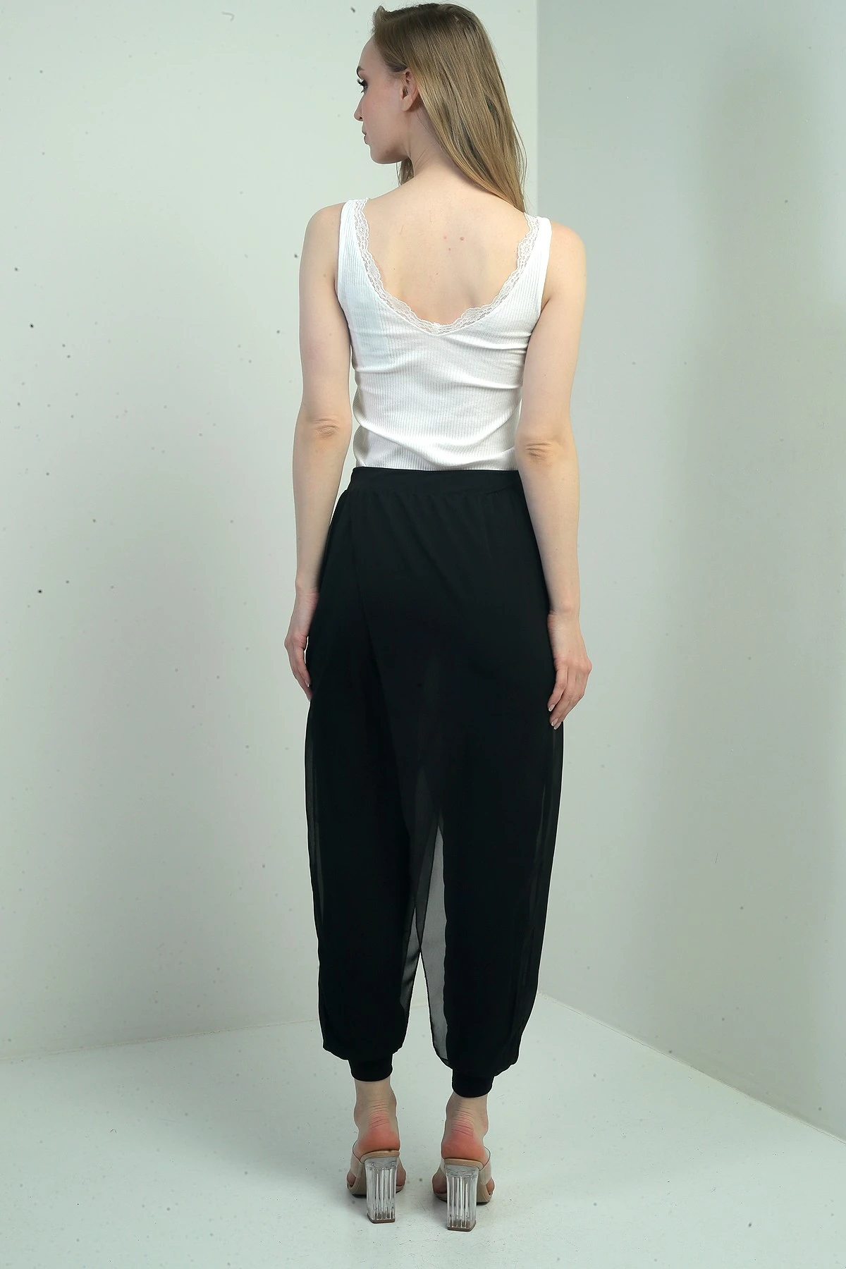 Kadın Üstü Şifon Beli Lastikli Şalvar Pantolon