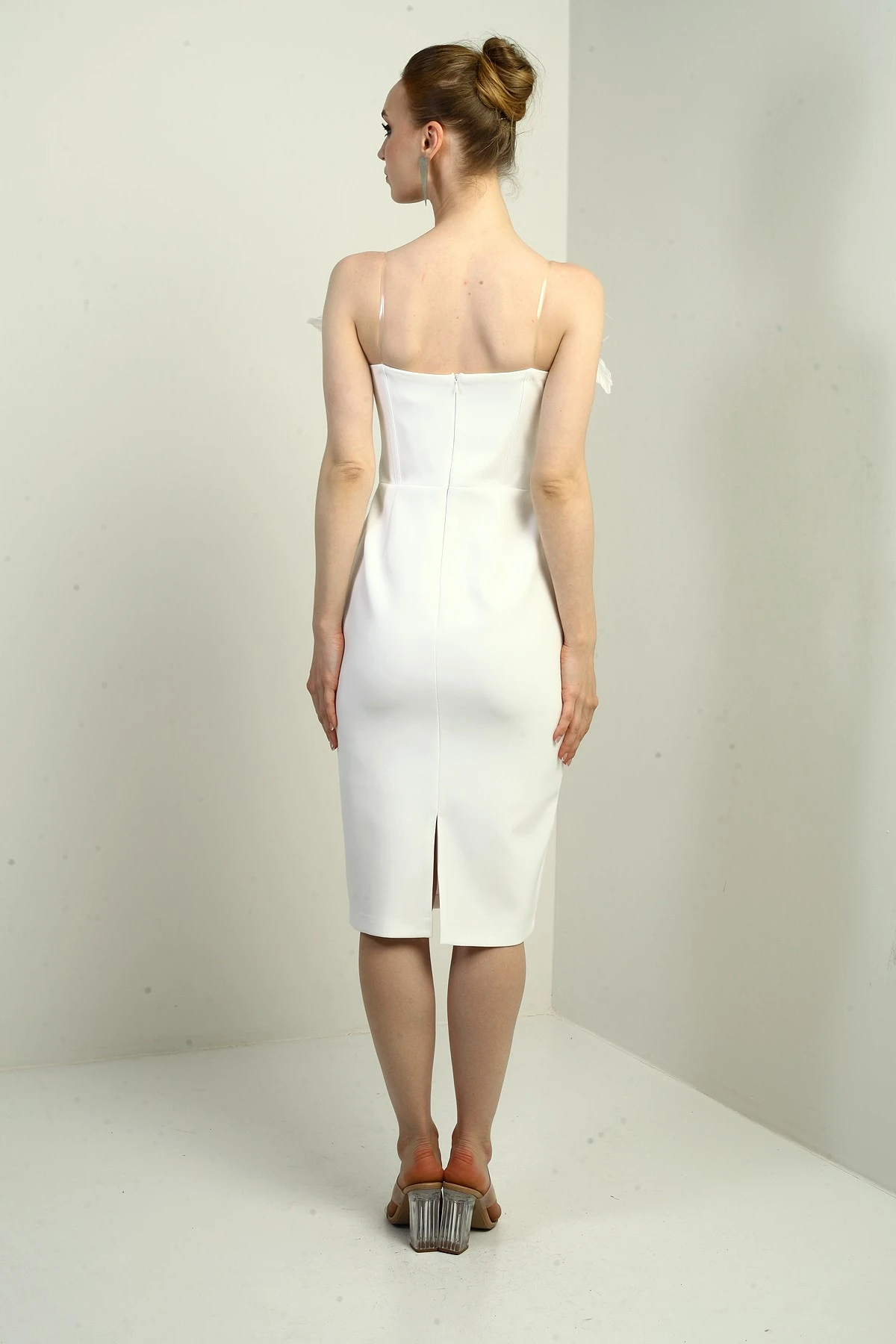 Kadın 3 Boyut Çiçek Detaylı Balen Korseli Midi Elbise