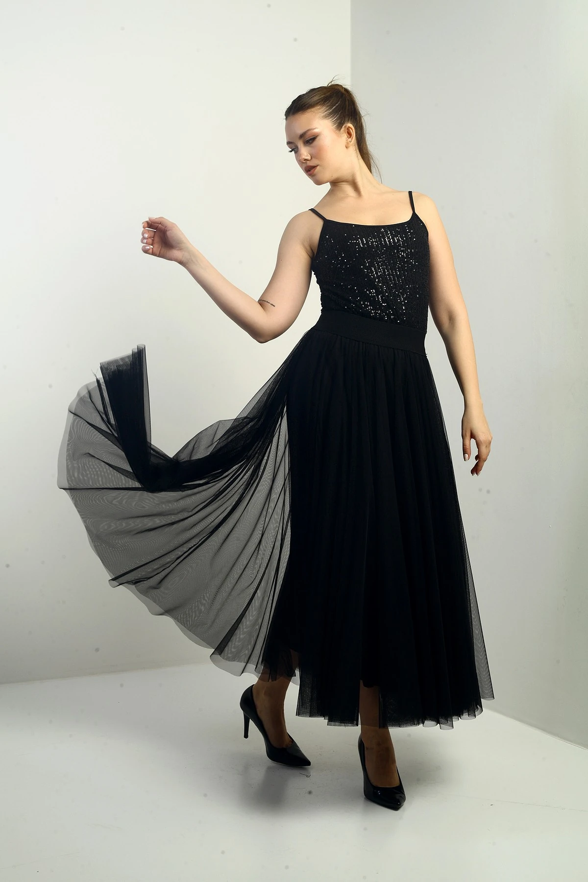 Kadın Beli Lastikli Astarlı Tül Etek