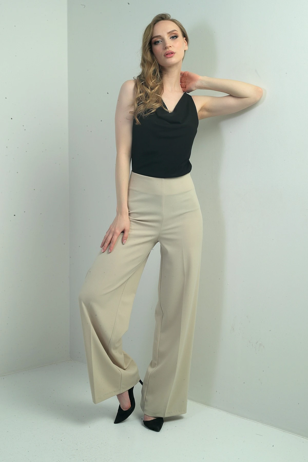 Kadın Yüksek Bel Scuba Krep Palazzo Pantolon
