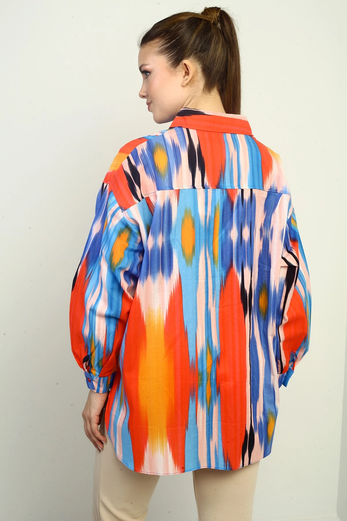 Kadın Fırça Desenli Oversize Gömlek