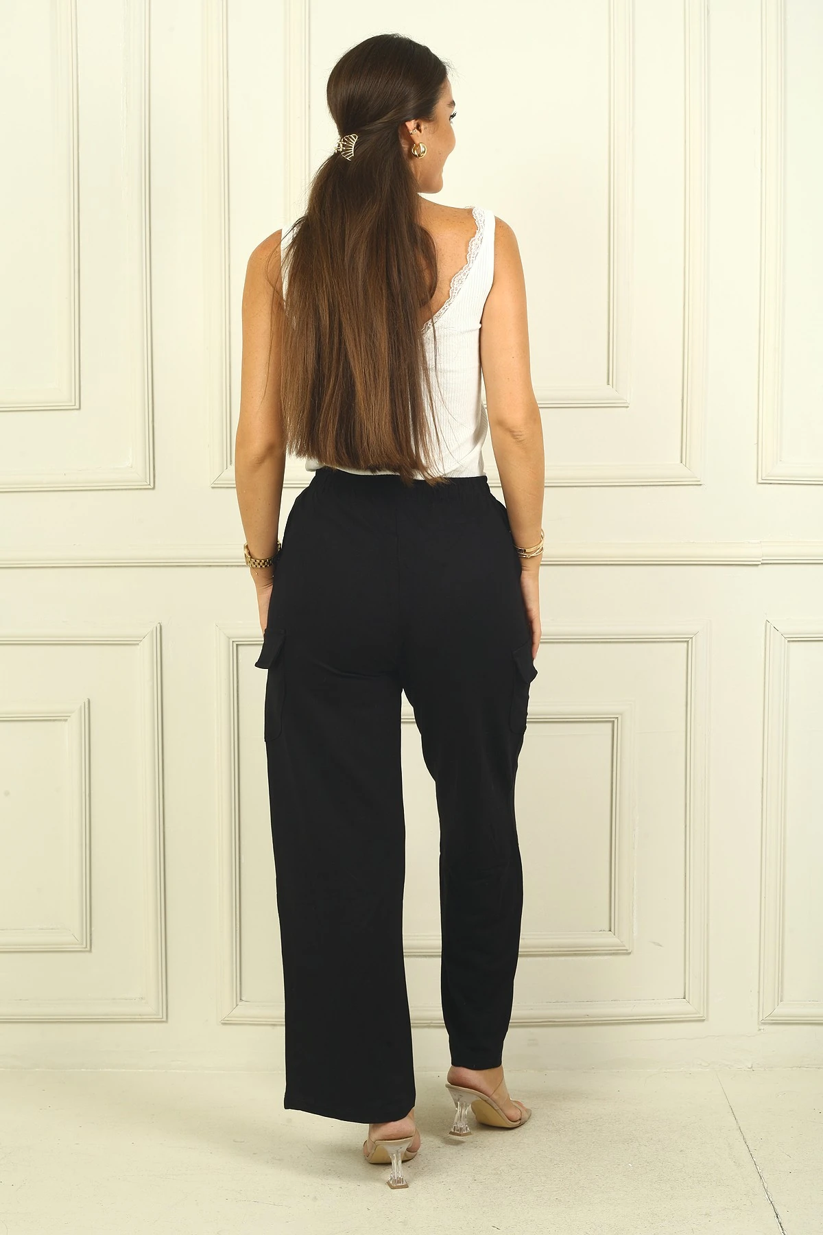 Kadın Beli Lastikli Kargo Cepli Palazzo Pantolon