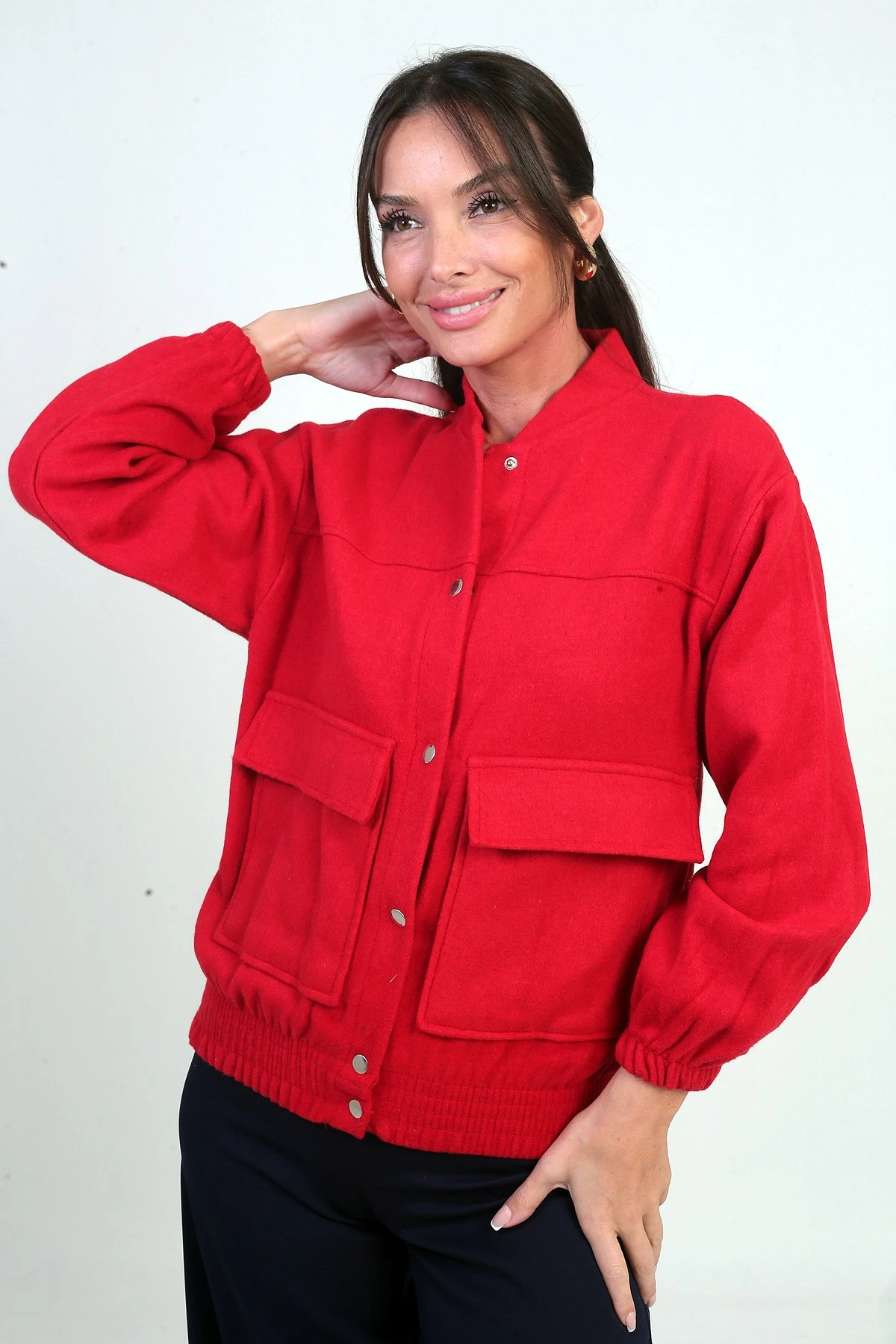 Beli Lastikli Torba Cepli Kaşe Bomber Mont