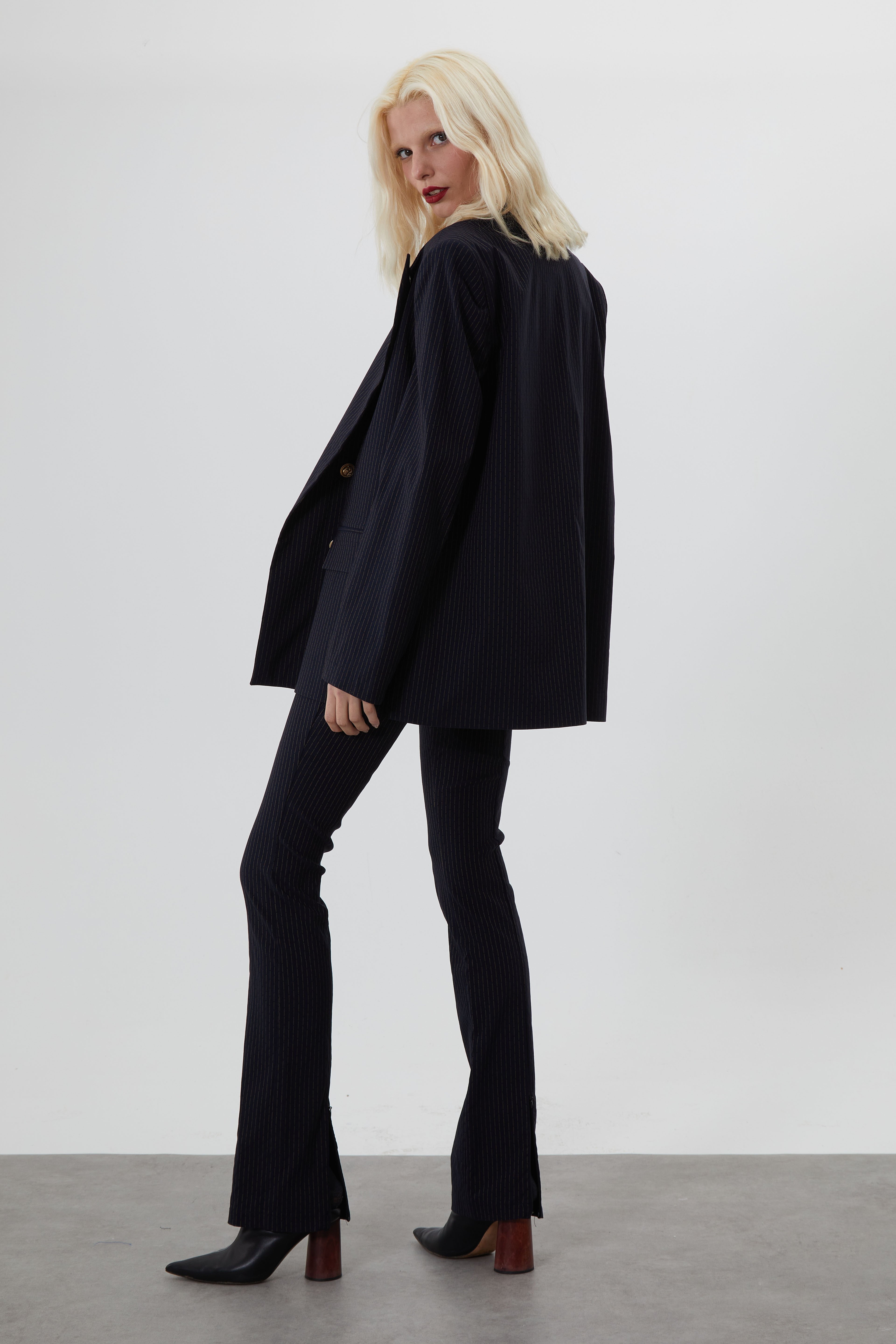 JACKIE EKTSRA OVERSIZED LACİVERT ÇİZGİLİ BLAZER CEKET