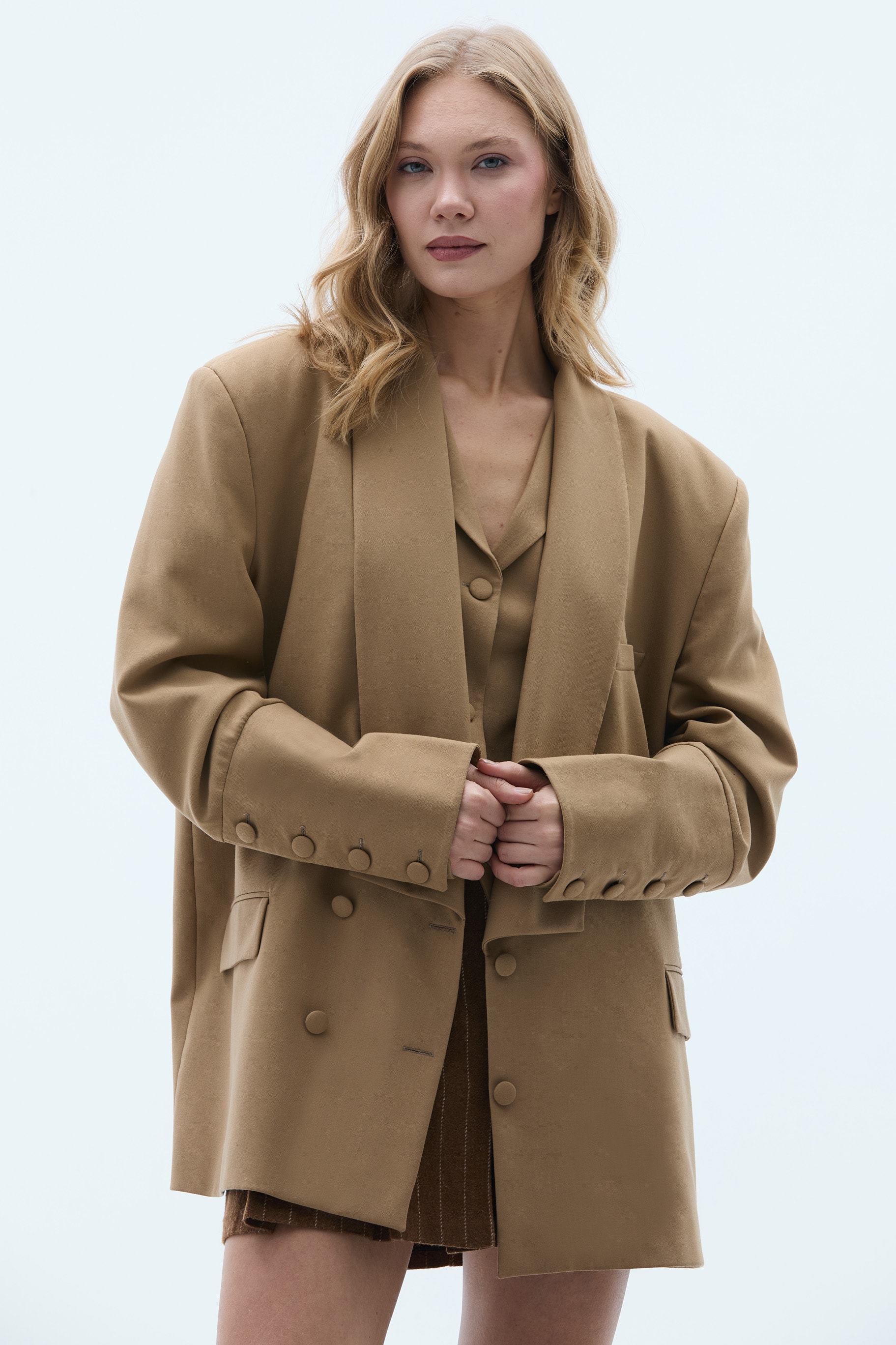 CLARE ÖZEL DİKİM OVERSIZE CAMEL BLAZER CEKET