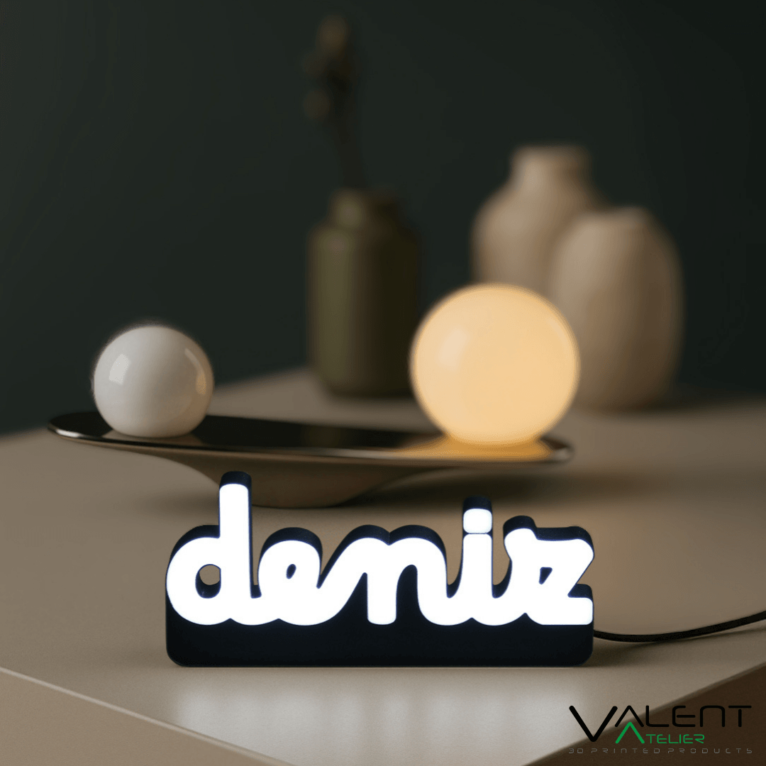 İsimli Masa Lambası – Kişiye Özel Şık Tasarım Isim , Marka Yada Motto - Kırmızı - Mavi - Siyah