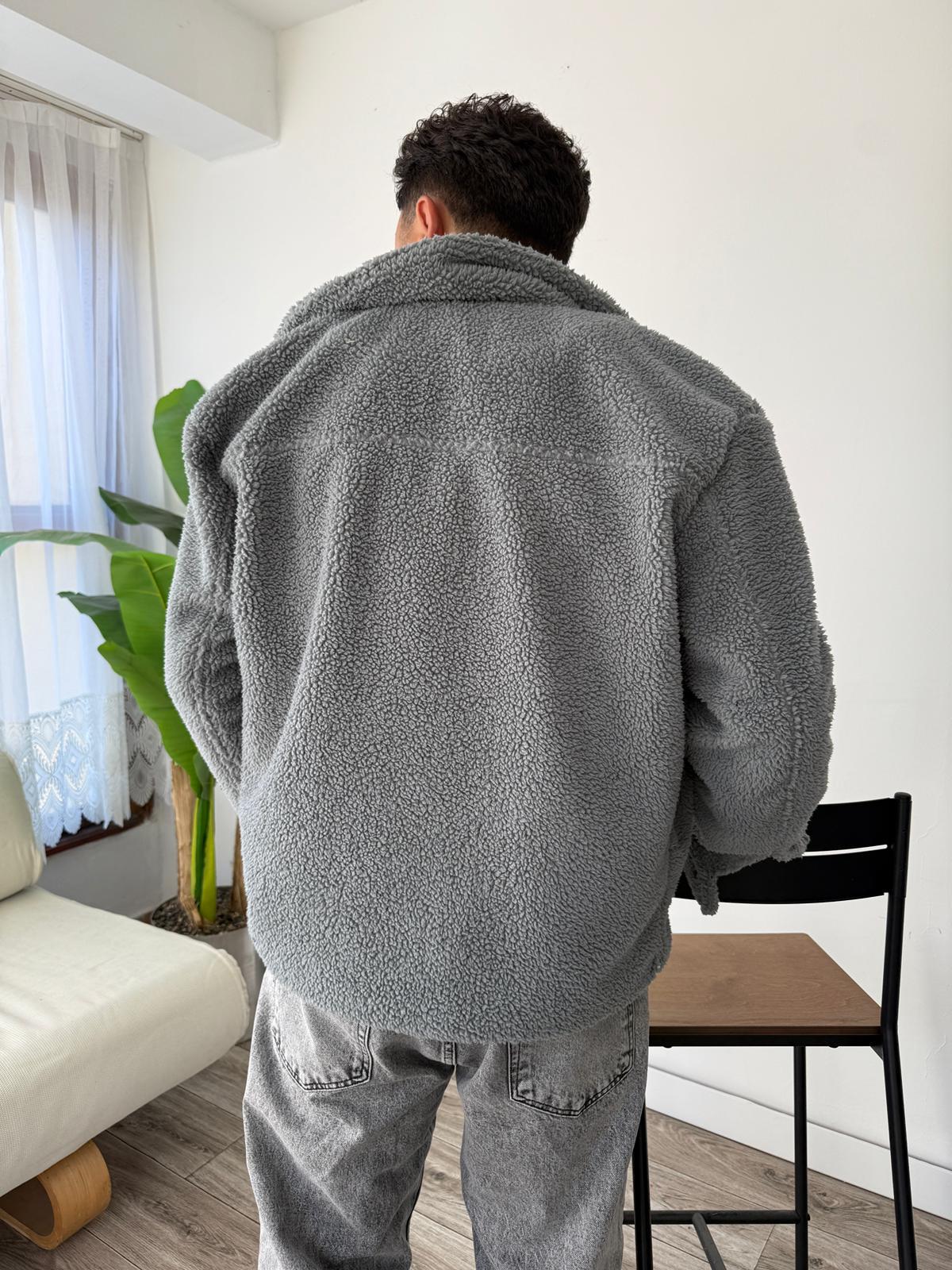 Peluş İçi Astarlı Ceket - Gri