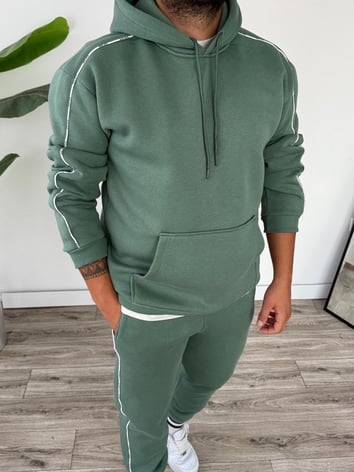 Kapüşonlu Kanguru Cepli Biyeli Alt Üst Takım - Mint Yeşili