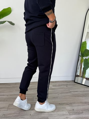 Kapüşonlu Kanguru Cepli Biyeli Alt Üst Takım - Lacivert