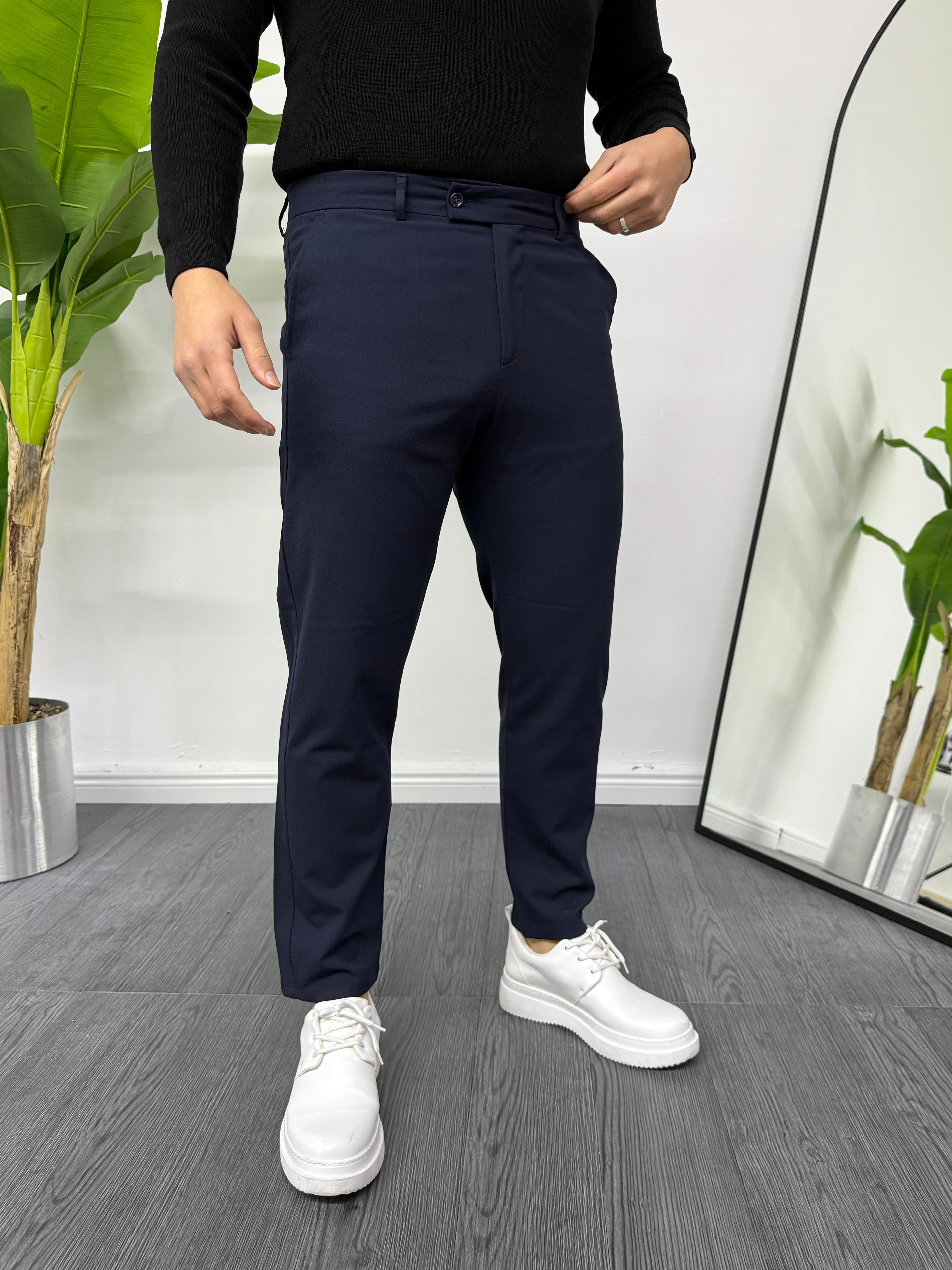 Likralı Slim Fit Dilli Kapama Kumaş Pantolon Lacivert
