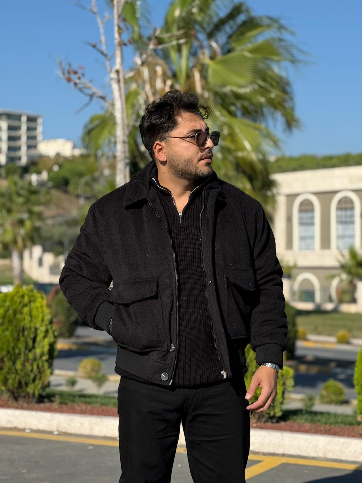 Kaşe Torba Cepli Mont  - Siyah