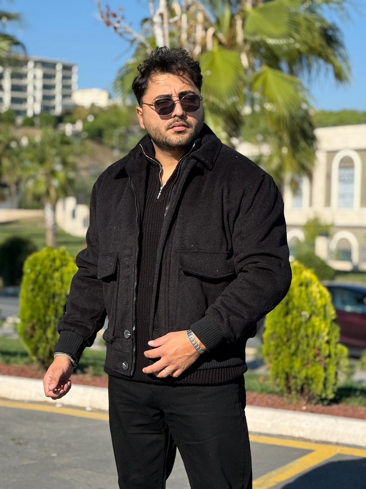 Kaşe Torba Cepli Mont  - Siyah