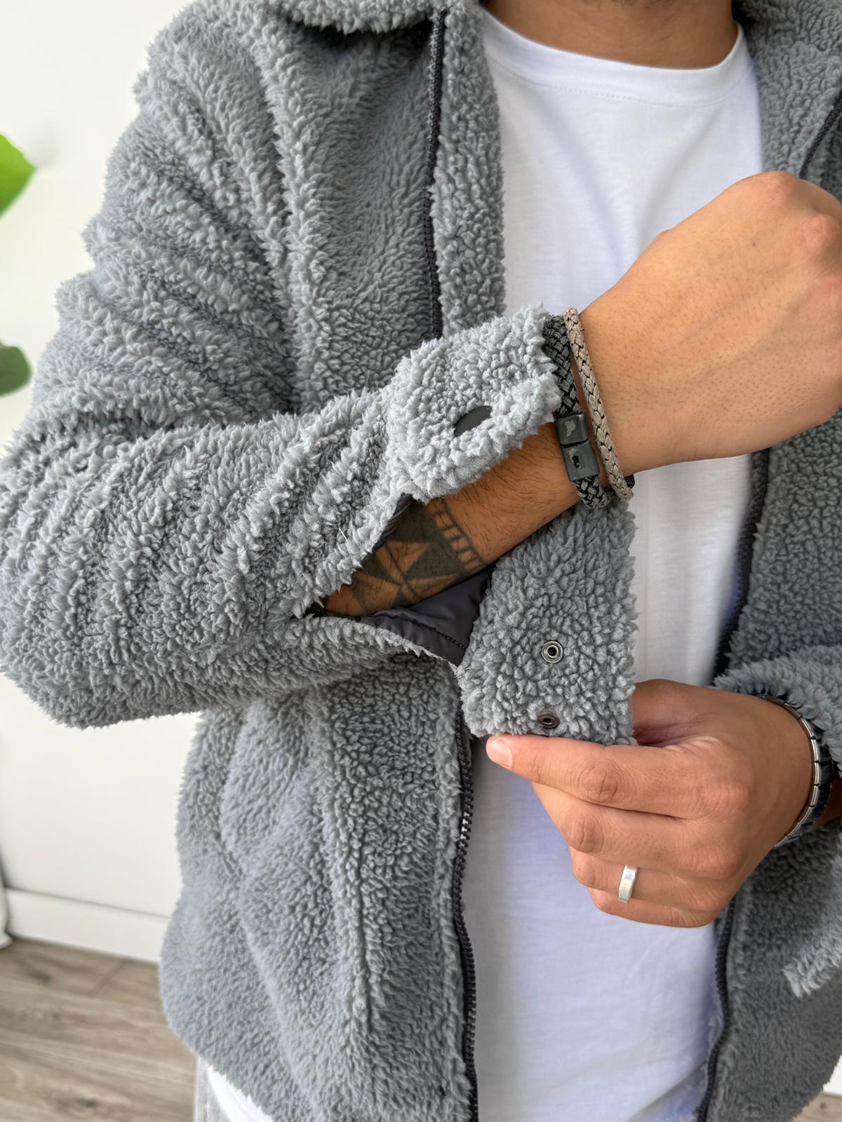 Peluş İçi Astarlı Ceket - Gri