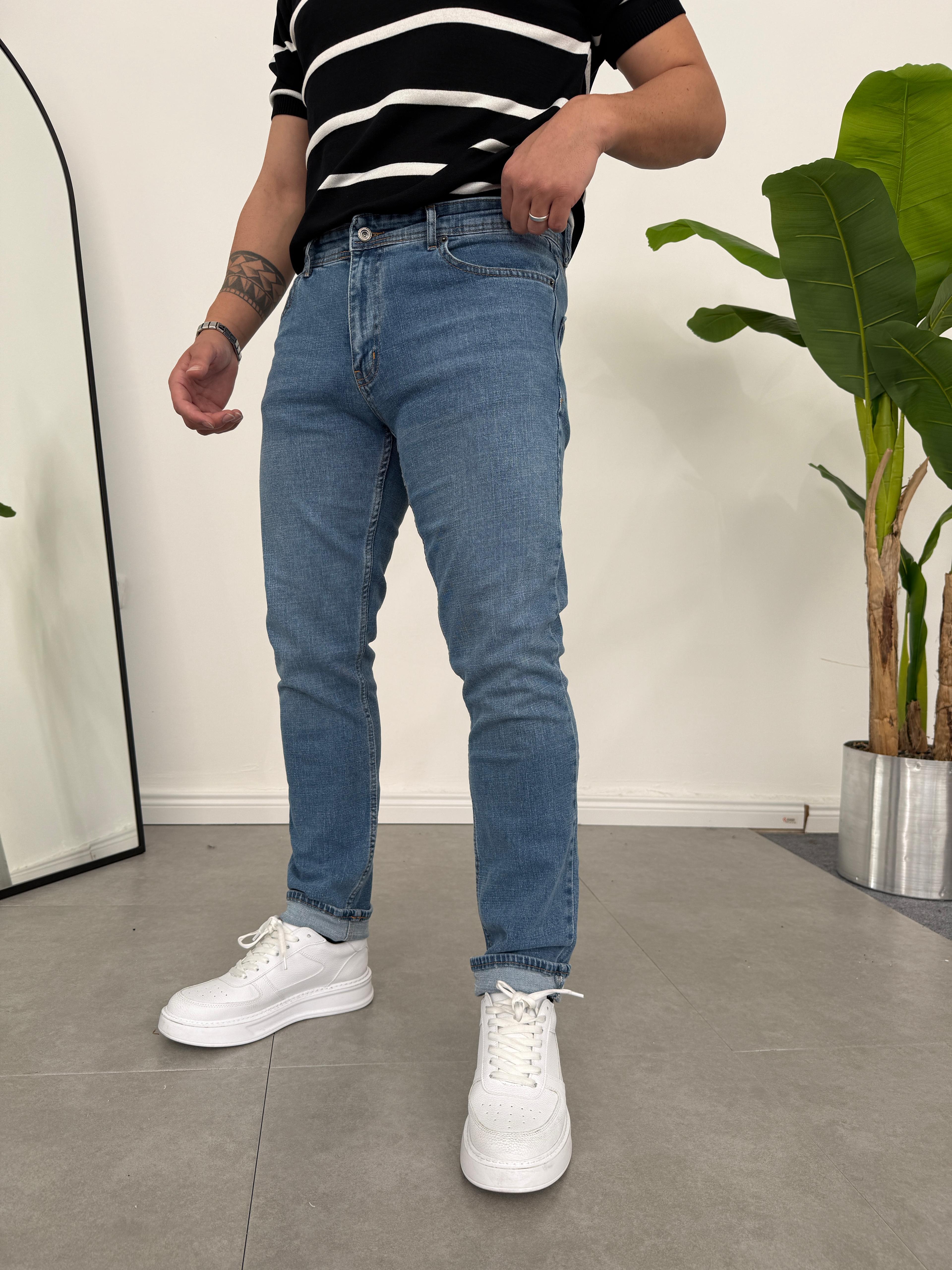 Regular Fit Likralı Kot Pantolon Mavi