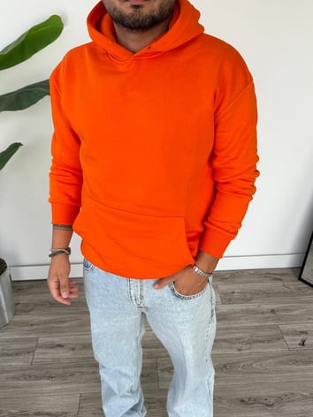 Kapüşonlu Kanguru Cepli Sweat - Turuncu
