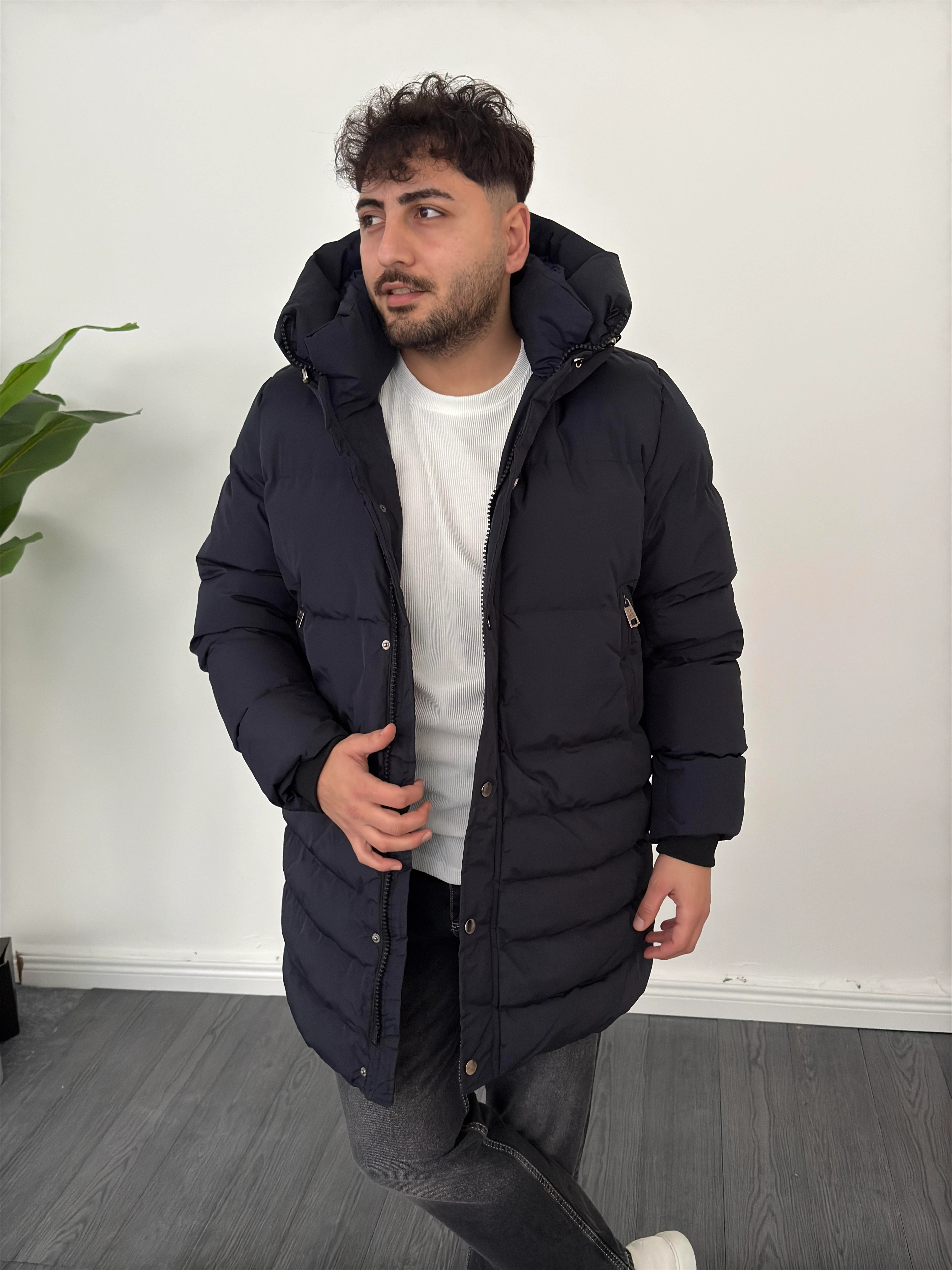 Şişme Kapüşonlu Kaban Mont Lacivert