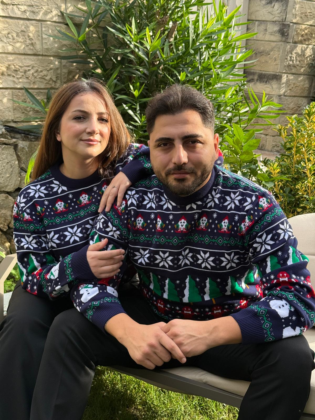 Yılbaşı temalı bisiklet yaka triko kazak - Lacivert