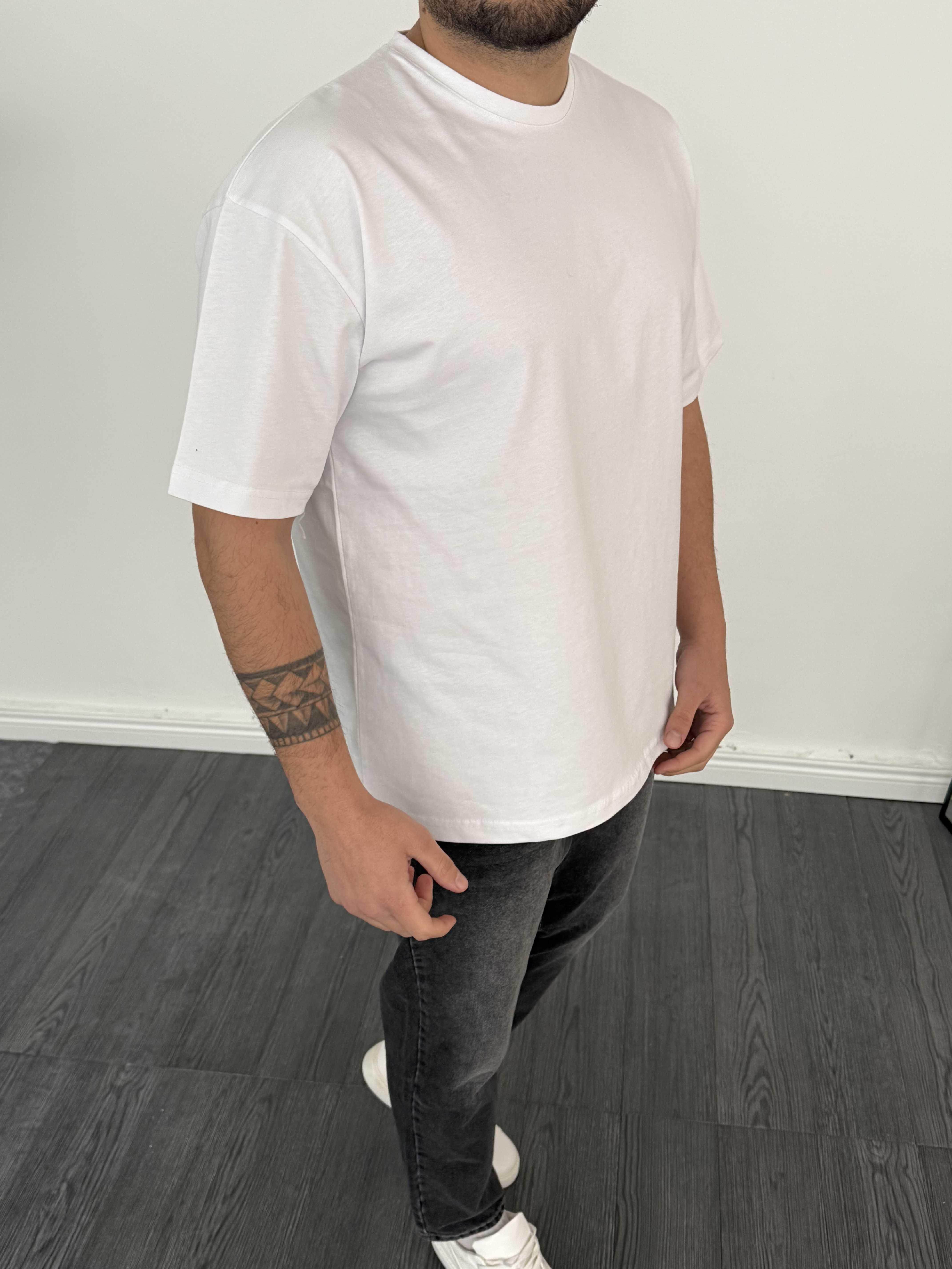 %100 Pamuk Basic Oversize T-Shirt Beyaz