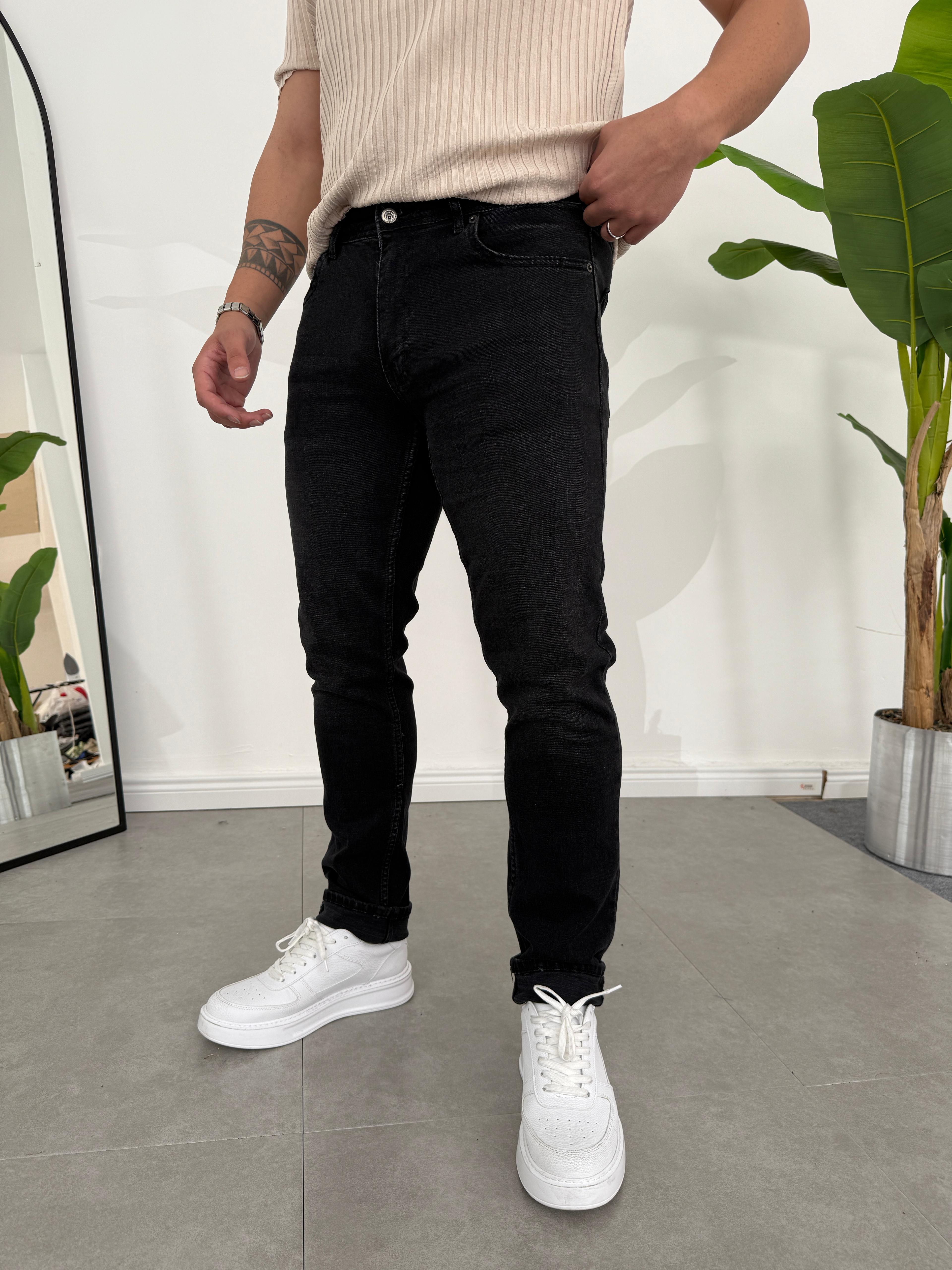 Regular Fit Likralı Kot Pantolon Antrasit Füme